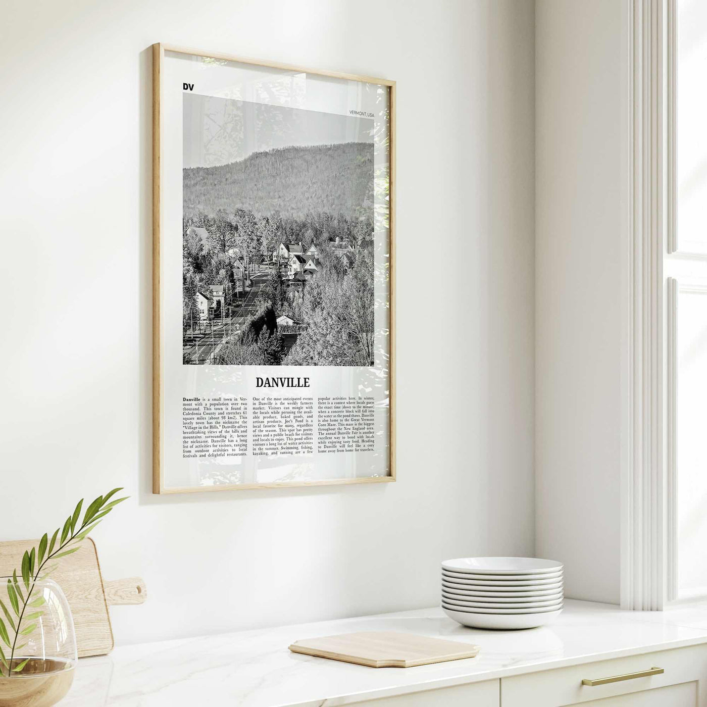 Danville Print Black and White Vermont, Danville Wall Art, Danville Poster, Danville Photo, Danville Wall Décor, Danville Map, Vermont, USA