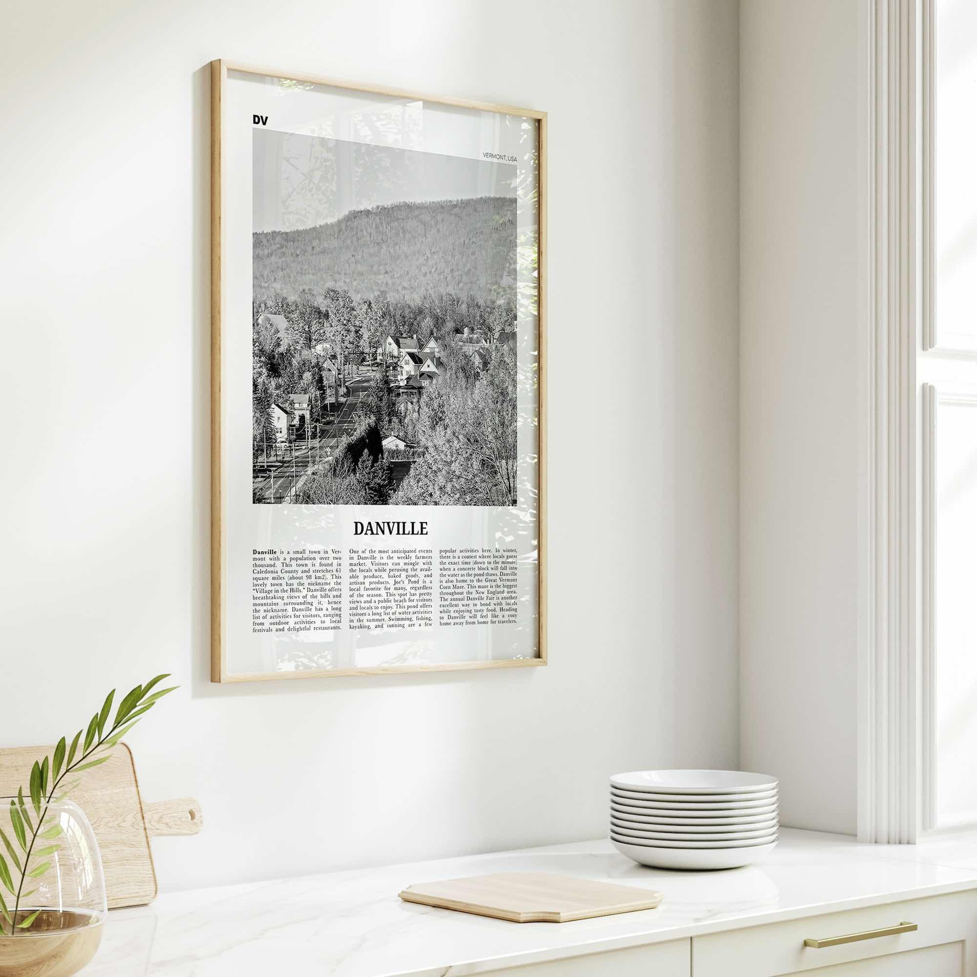 Danville Print Black and White Vermont, Danville Wall Art, Danville Poster, Danville Photo, Danville Wall Décor, Danville Map, Vermont, USA