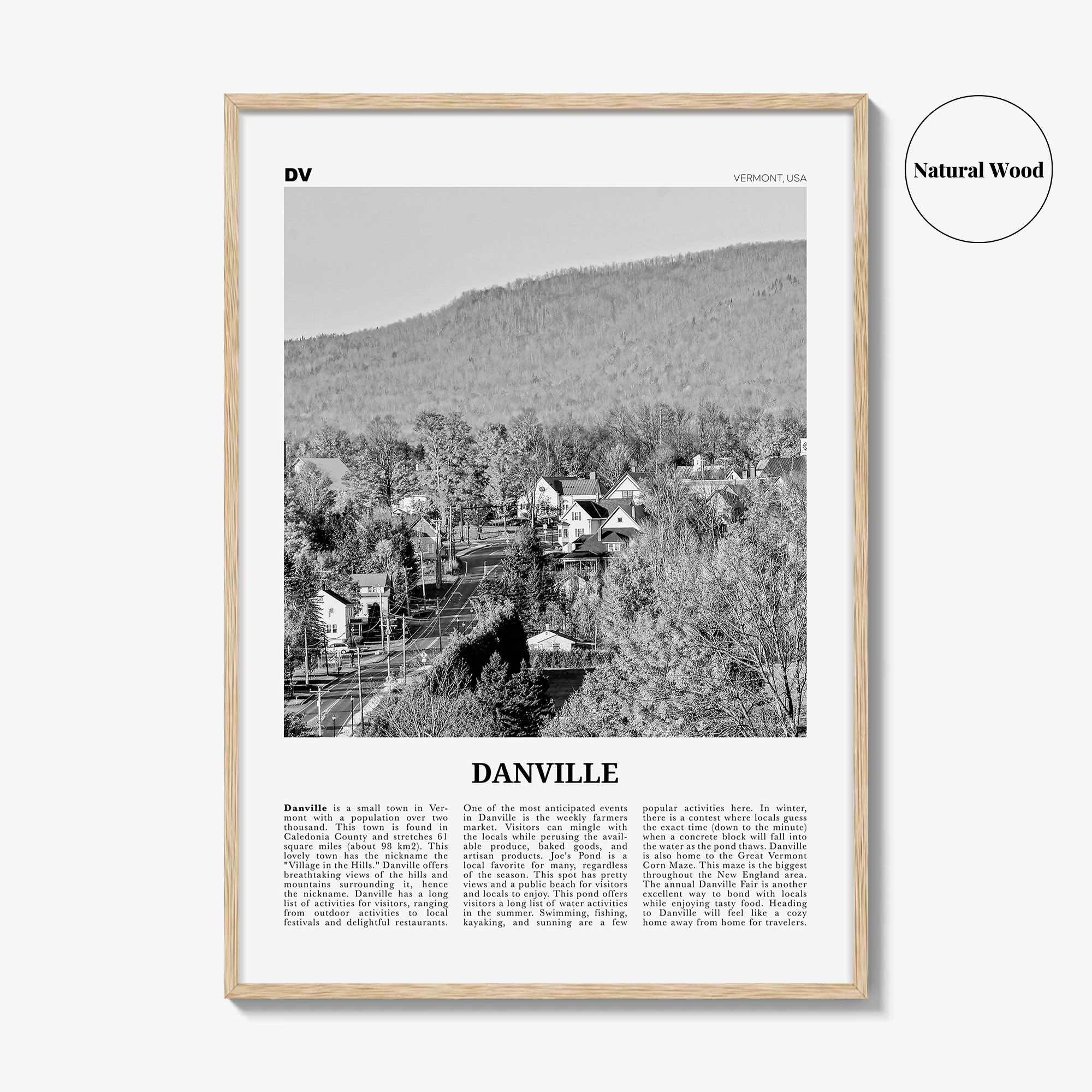 Danville Print Black and White Vermont, Danville Wall Art, Danville Poster, Danville Photo, Danville Wall Décor, Danville Map, Vermont, USA