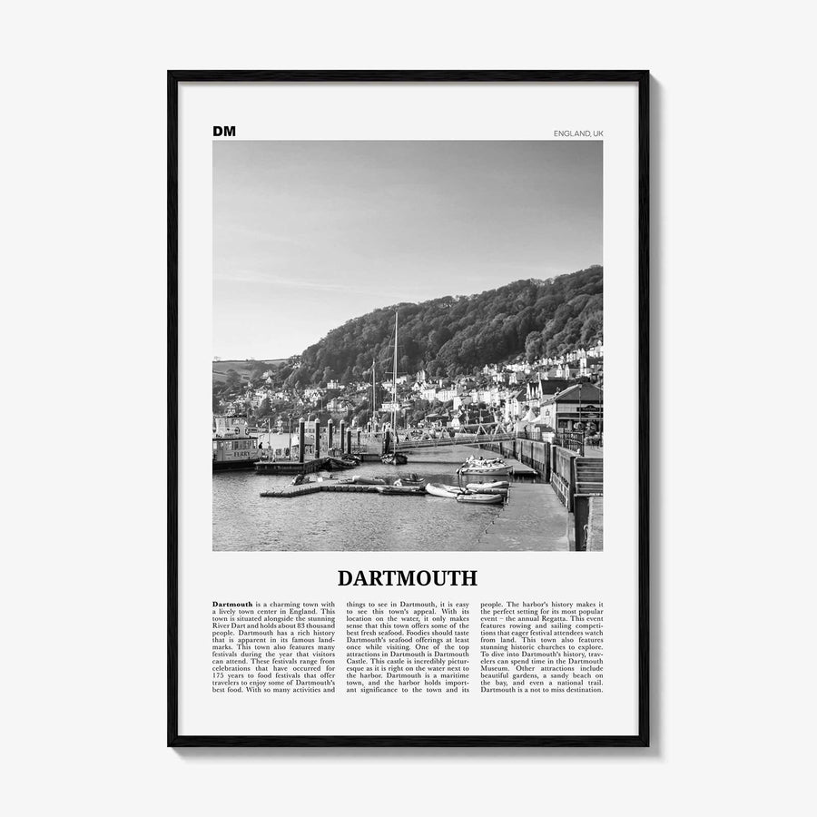 Dartmouth Print Black and White England, Dartmouth Wall Art, Dartmouth Poster, Dartmouth Photo, Dartmouth Décor, Dartmouth Map, UK