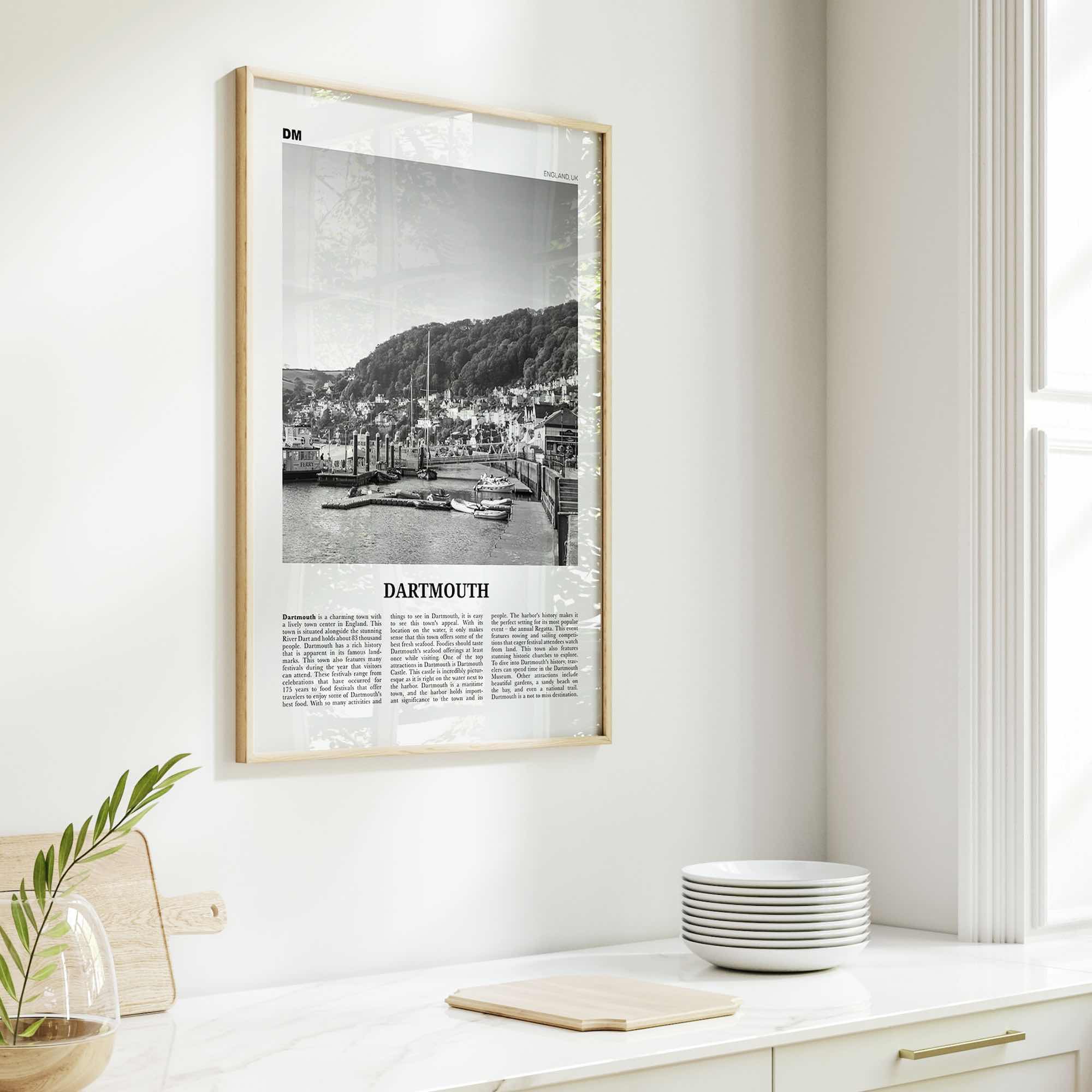Dartmouth Print Black and White England, Dartmouth Wall Art, Dartmouth Poster, Dartmouth Photo, Dartmouth Décor, Dartmouth Map, UK
