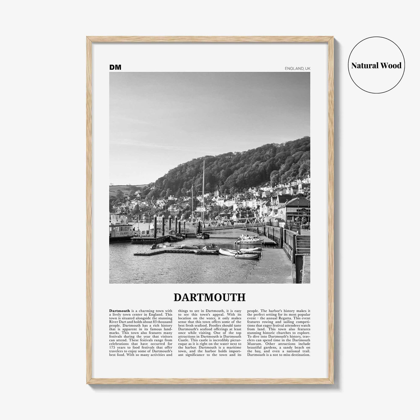 Dartmouth Print Black and White England, Dartmouth Wall Art, Dartmouth Poster, Dartmouth Photo, Dartmouth Décor, Dartmouth Map, UK