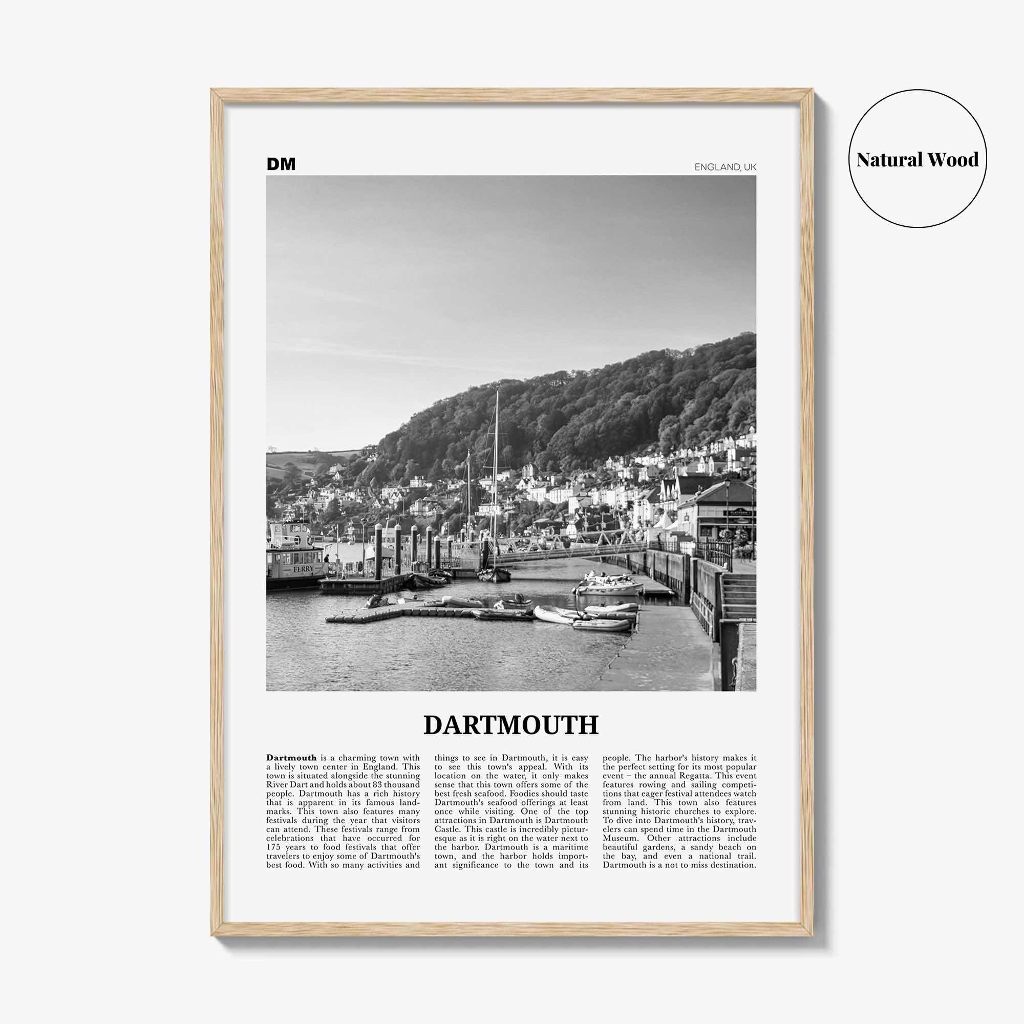 Dartmouth Print Black and White England, Dartmouth Wall Art, Dartmouth Poster, Dartmouth Photo, Dartmouth Décor, Dartmouth Map, UK