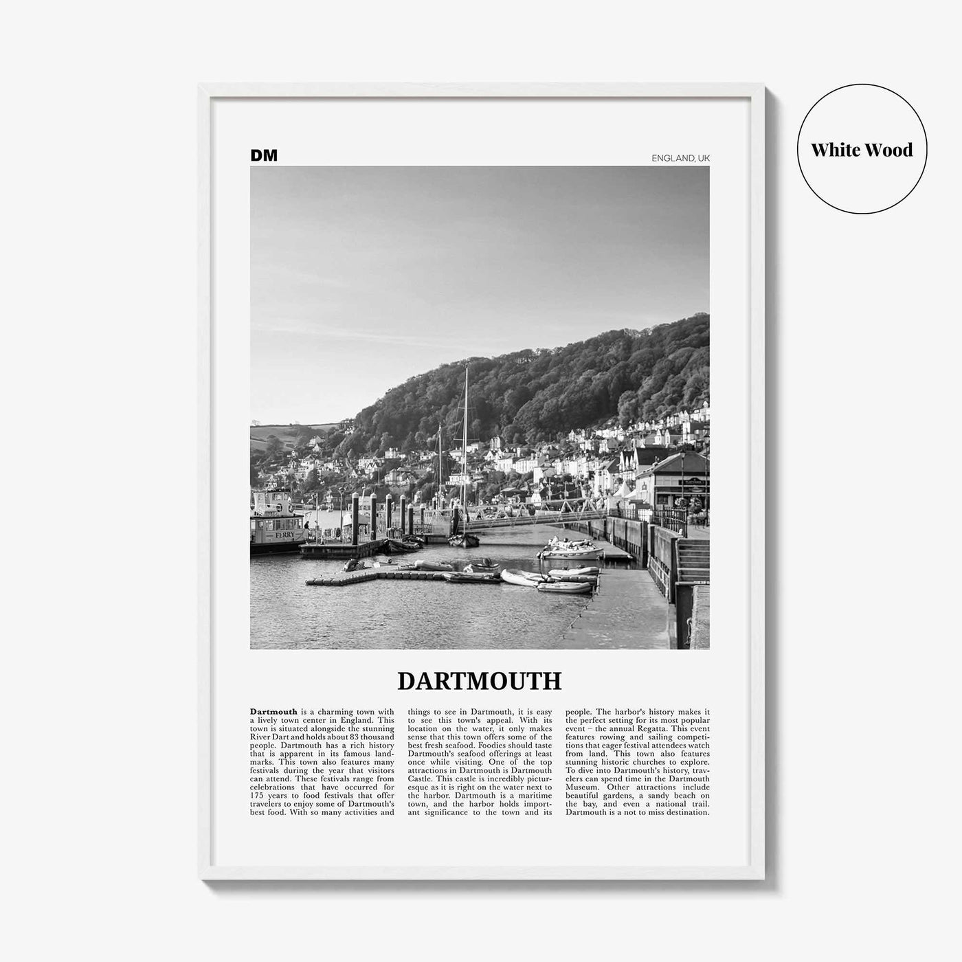 Dartmouth Print Black and White England, Dartmouth Wall Art, Dartmouth Poster, Dartmouth Photo, Dartmouth Décor, Dartmouth Map, UK