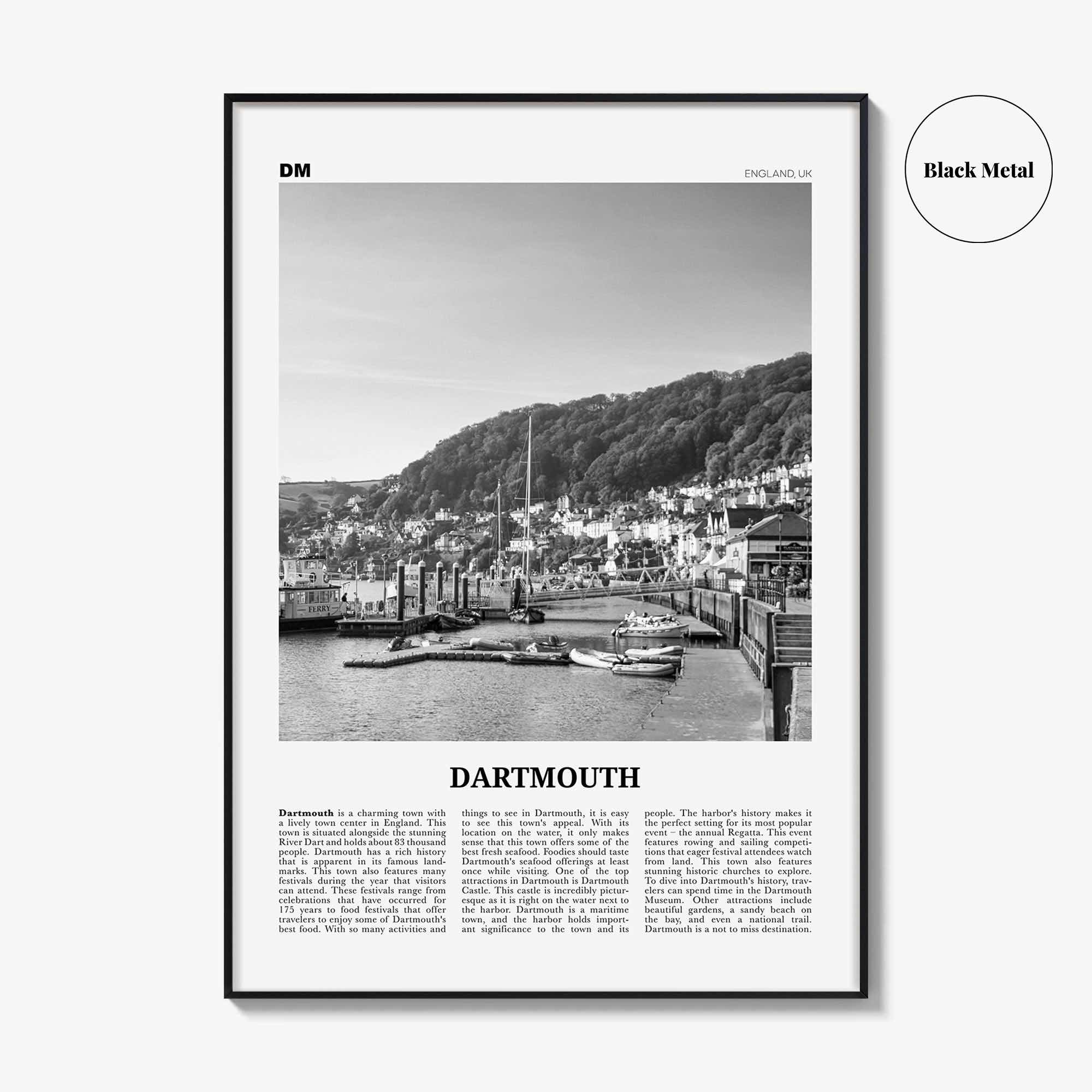 Dartmouth Print Black and White England, Dartmouth Wall Art, Dartmouth Poster, Dartmouth Photo, Dartmouth Décor, Dartmouth Map, UK