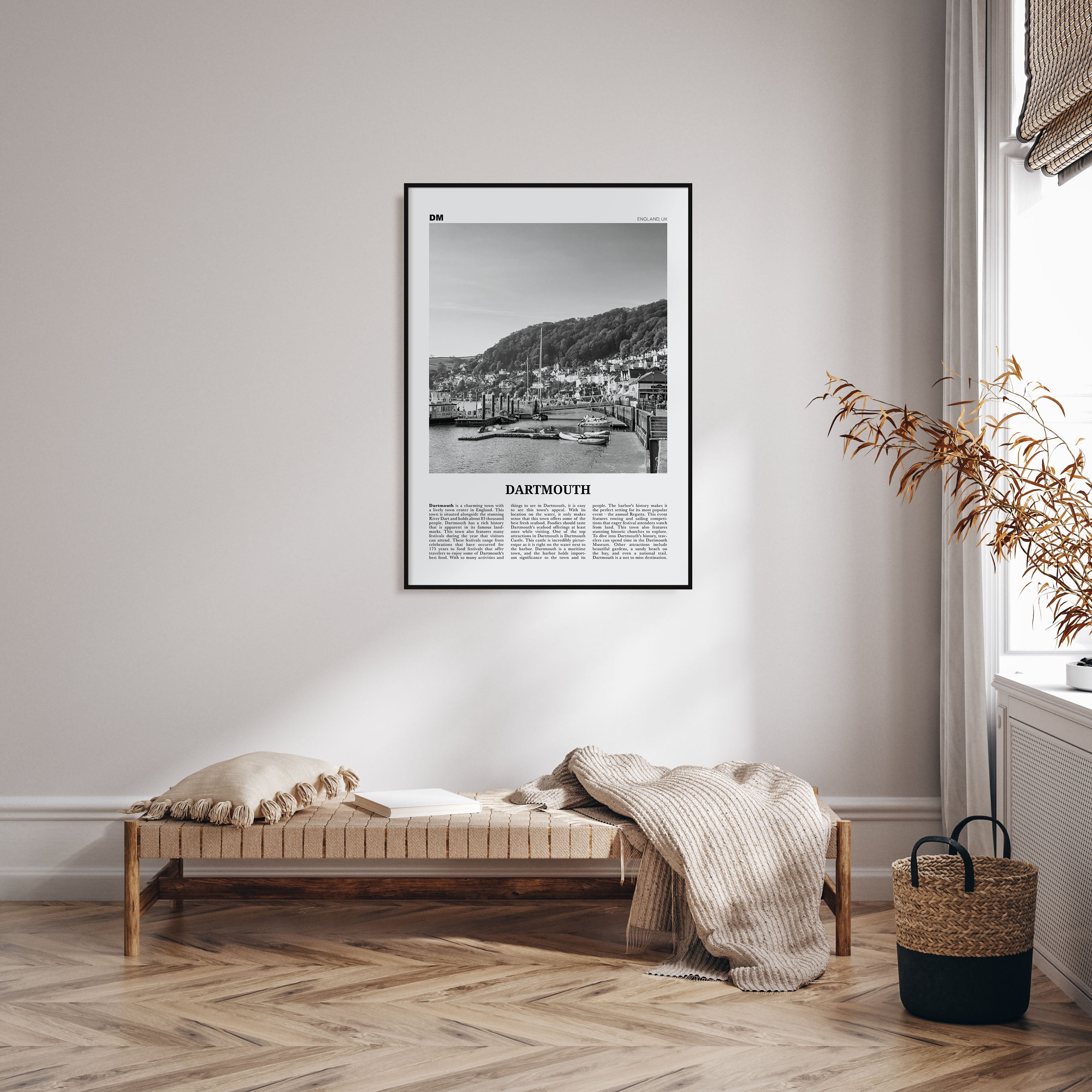Dartmouth, England Travel B&W Poster