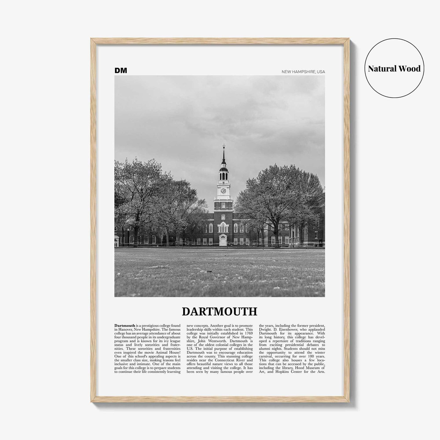 Dartmouth Print Black and White New Hampshire, Dartmouth Wall Art, Dartmouth Poster, Dartmouth Photo, Dartmouth Décor, USA