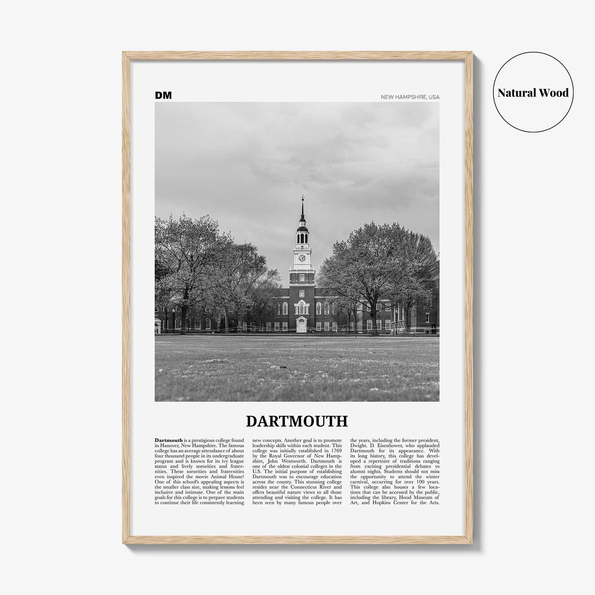 Dartmouth Print Black and White New Hampshire, Dartmouth Wall Art, Dartmouth Poster, Dartmouth Photo, Dartmouth Décor, USA