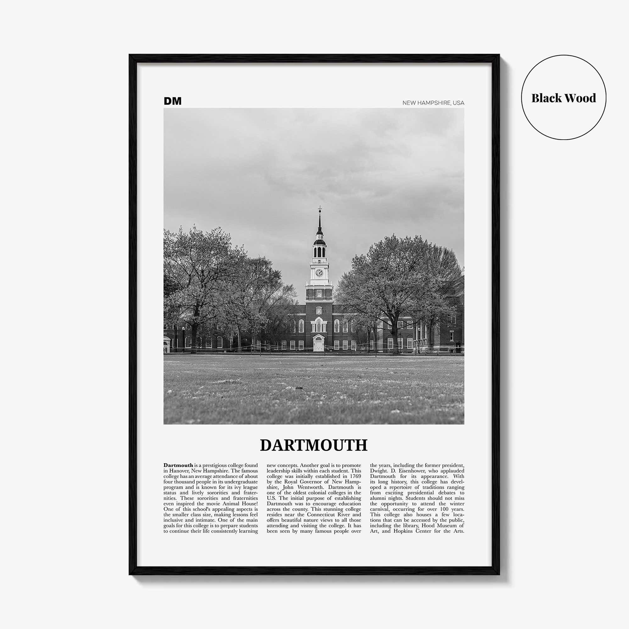Dartmouth Print Black and White New Hampshire, Dartmouth Wall Art, Dartmouth Poster, Dartmouth Photo, Dartmouth Décor, USA