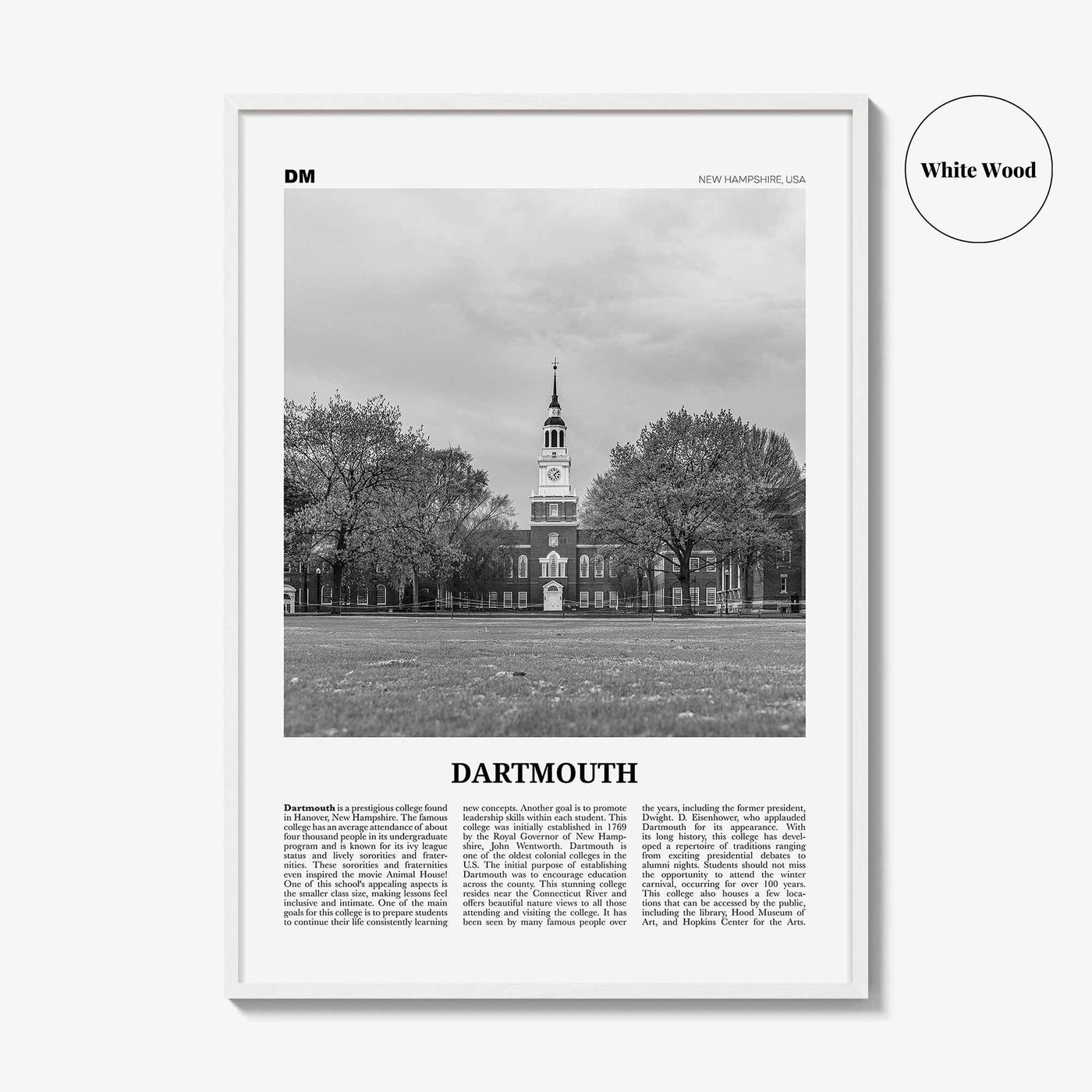 Dartmouth Print Black and White New Hampshire, Dartmouth Wall Art, Dartmouth Poster, Dartmouth Photo, Dartmouth Décor, USA