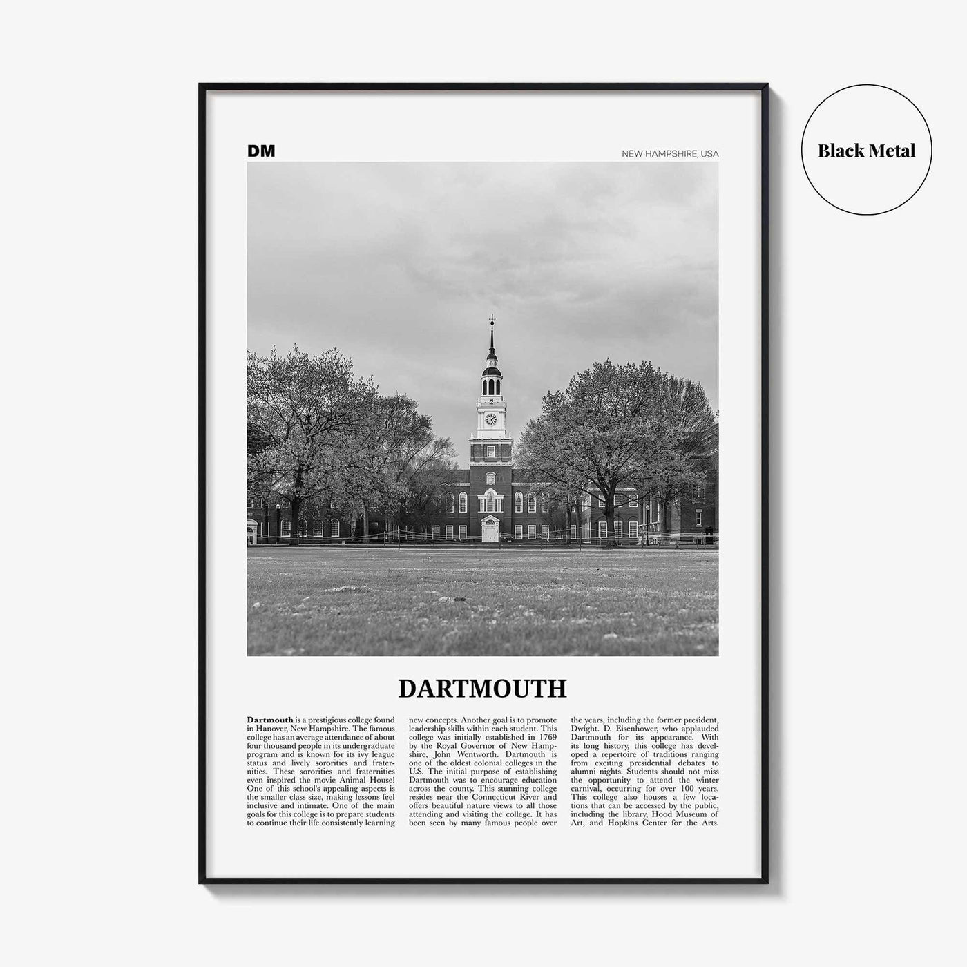Dartmouth Print Black and White New Hampshire, Dartmouth Wall Art, Dartmouth Poster, Dartmouth Photo, Dartmouth Décor, USA