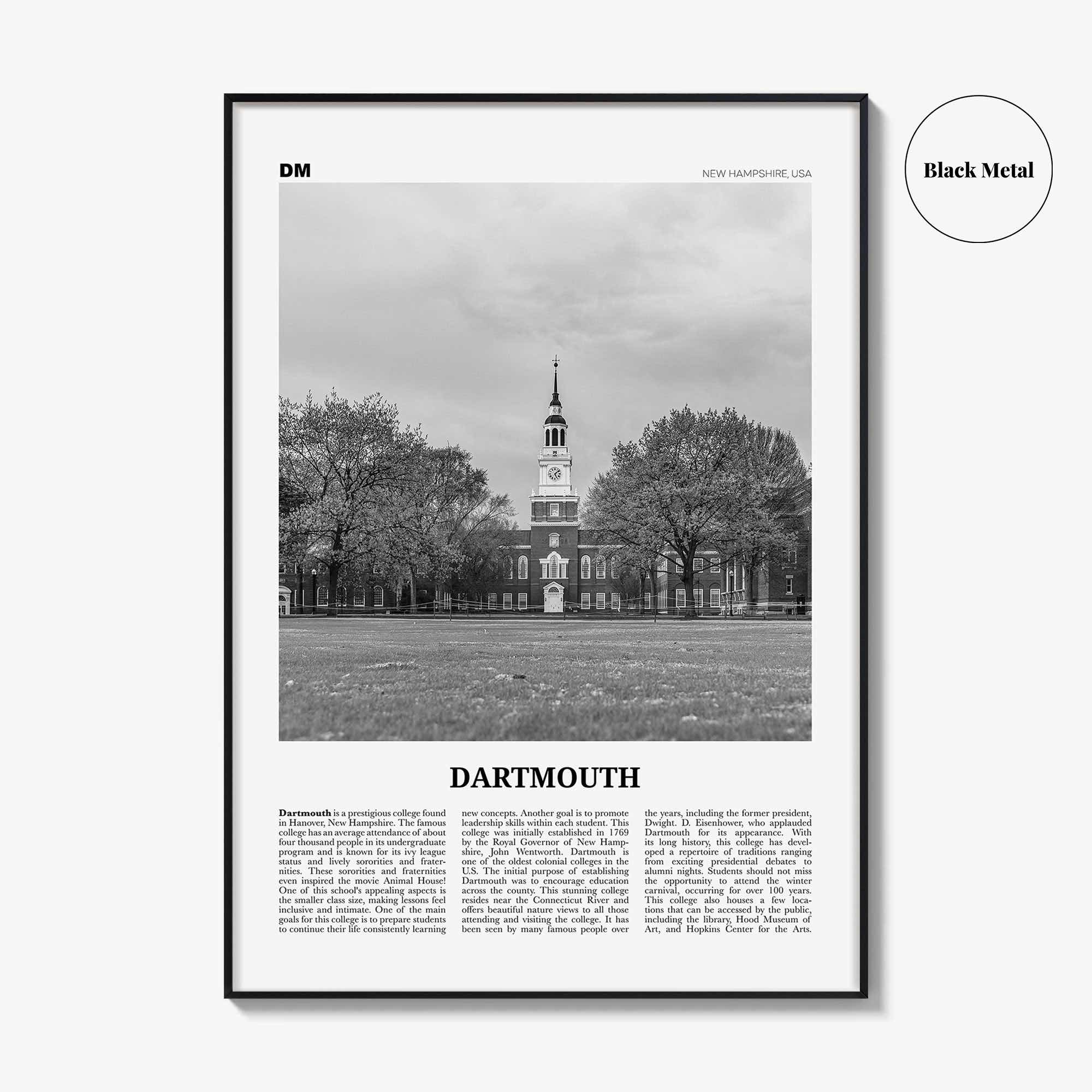 Dartmouth Print Black and White New Hampshire, Dartmouth Wall Art, Dartmouth Poster, Dartmouth Photo, Dartmouth Décor, USA