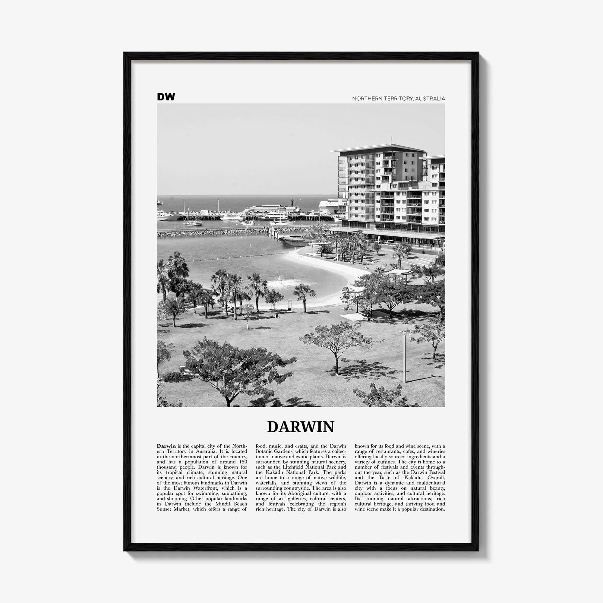 Darwin Print Black and White, Darwin Wall Art, Darwin Poster, Darwin Photo, Darwin Wall Décor, Darwin Map, Australia