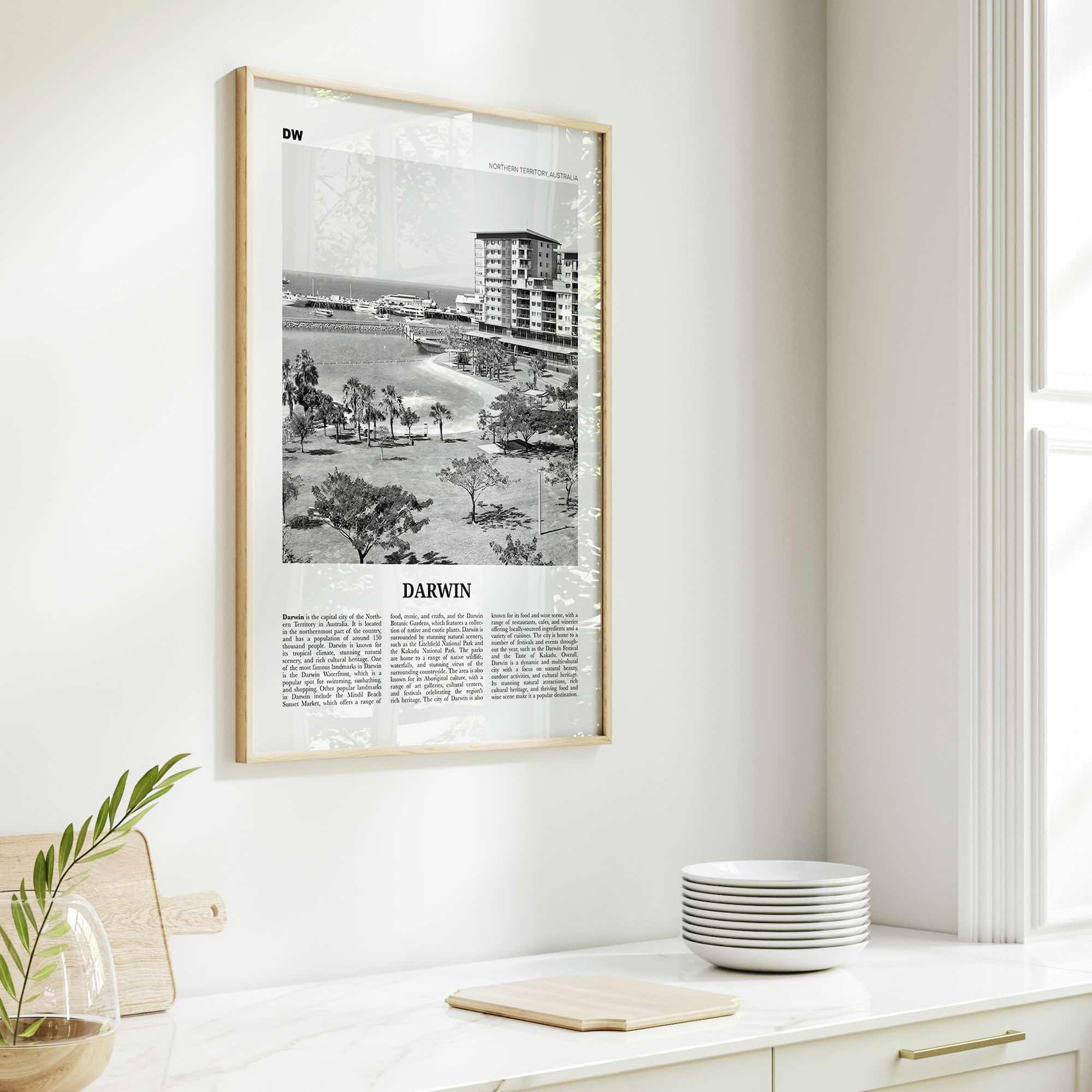 Darwin Print Black and White, Darwin Wall Art, Darwin Poster, Darwin Photo, Darwin Wall Décor, Darwin Map, Australia