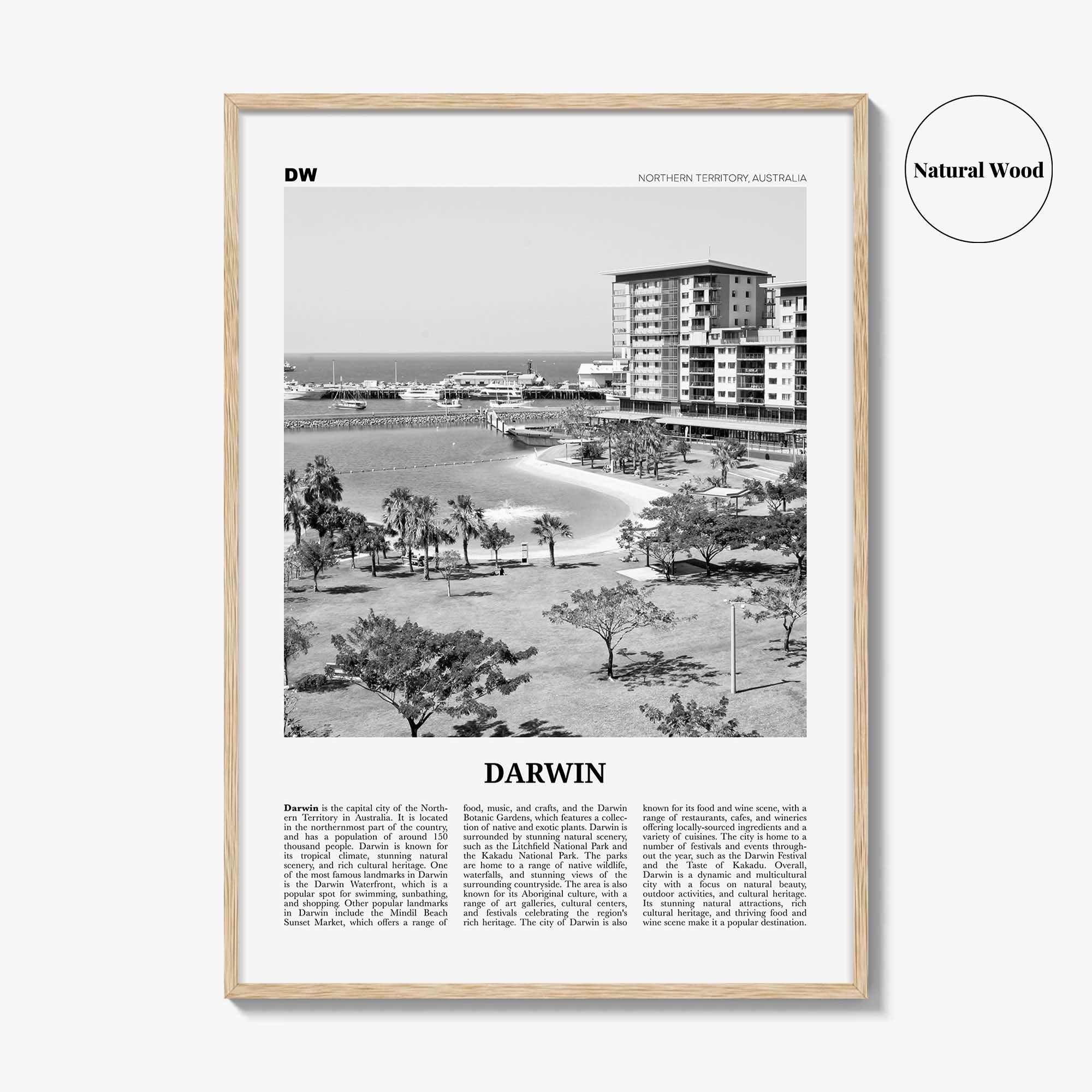 Darwin Print Black and White, Darwin Wall Art, Darwin Poster, Darwin Photo, Darwin Wall Décor, Darwin Map, Australia
