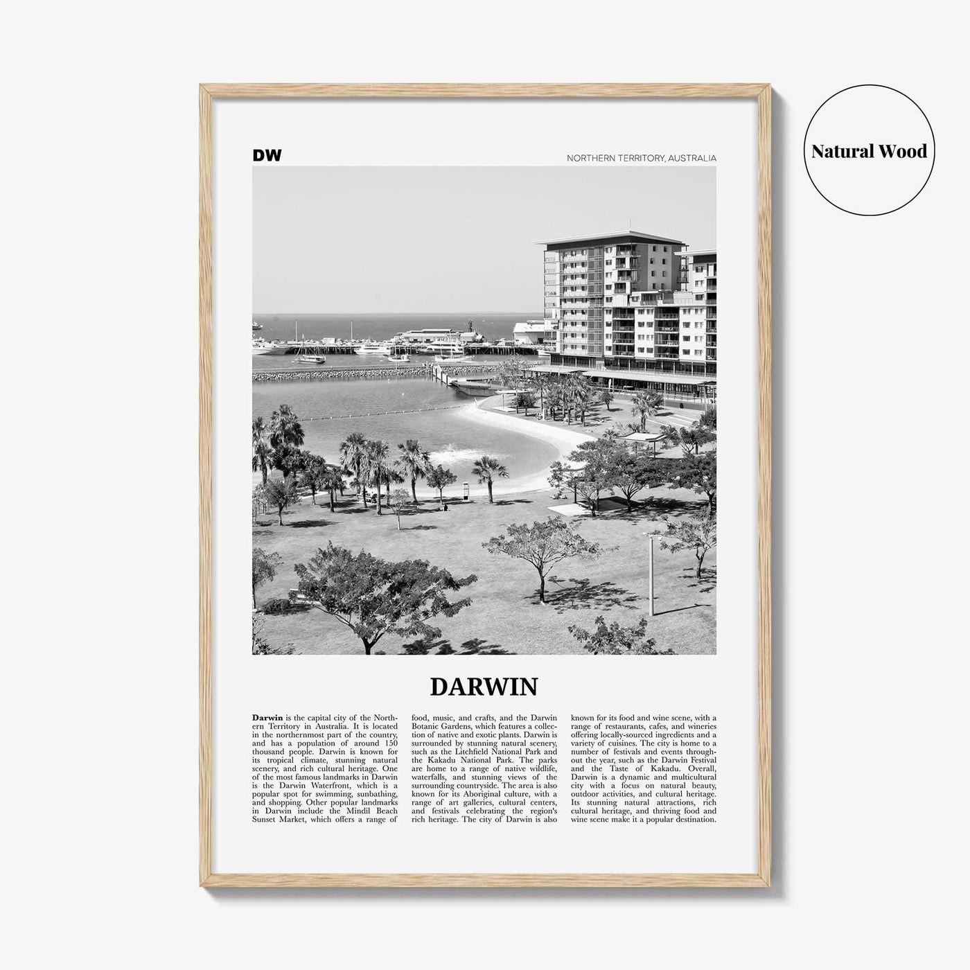 Darwin Print Black and White, Darwin Wall Art, Darwin Poster, Darwin Photo, Darwin Wall Décor, Darwin Map, Australia