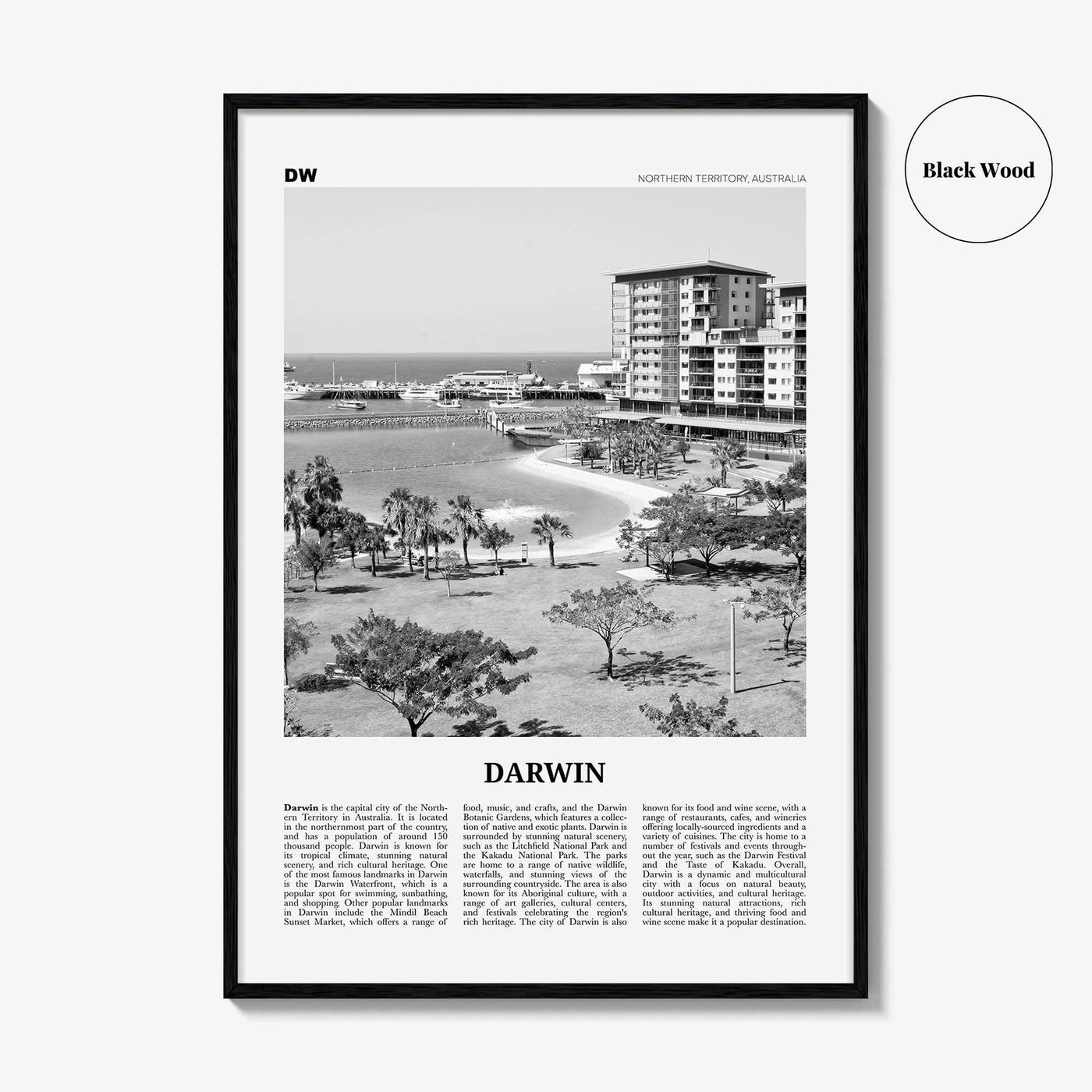 Darwin Print Black and White, Darwin Wall Art, Darwin Poster, Darwin Photo, Darwin Wall Décor, Darwin Map, Australia