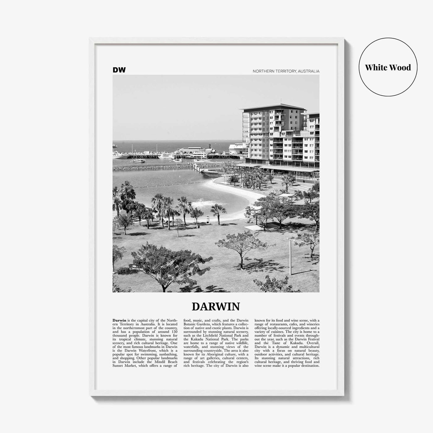 Darwin Print Black and White, Darwin Wall Art, Darwin Poster, Darwin Photo, Darwin Wall Décor, Darwin Map, Australia