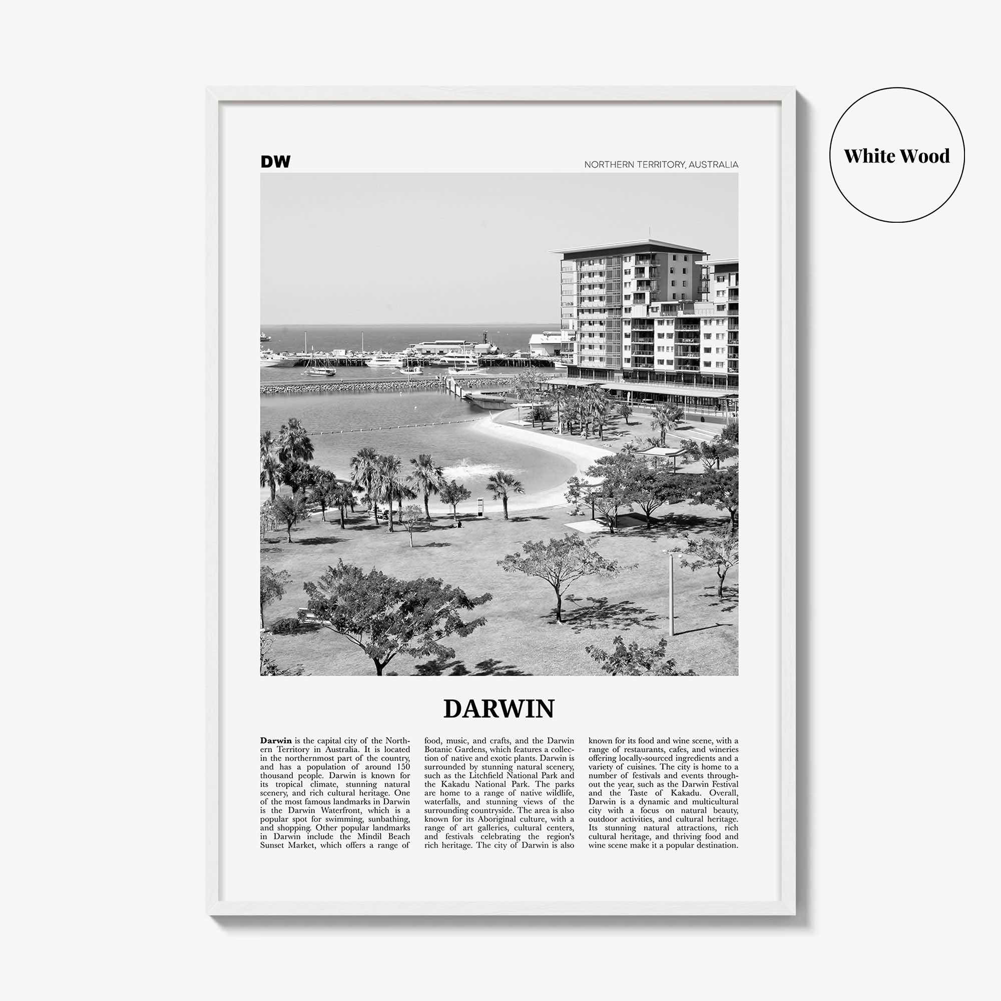 Darwin Print Black and White, Darwin Wall Art, Darwin Poster, Darwin Photo, Darwin Wall Décor, Darwin Map, Australia