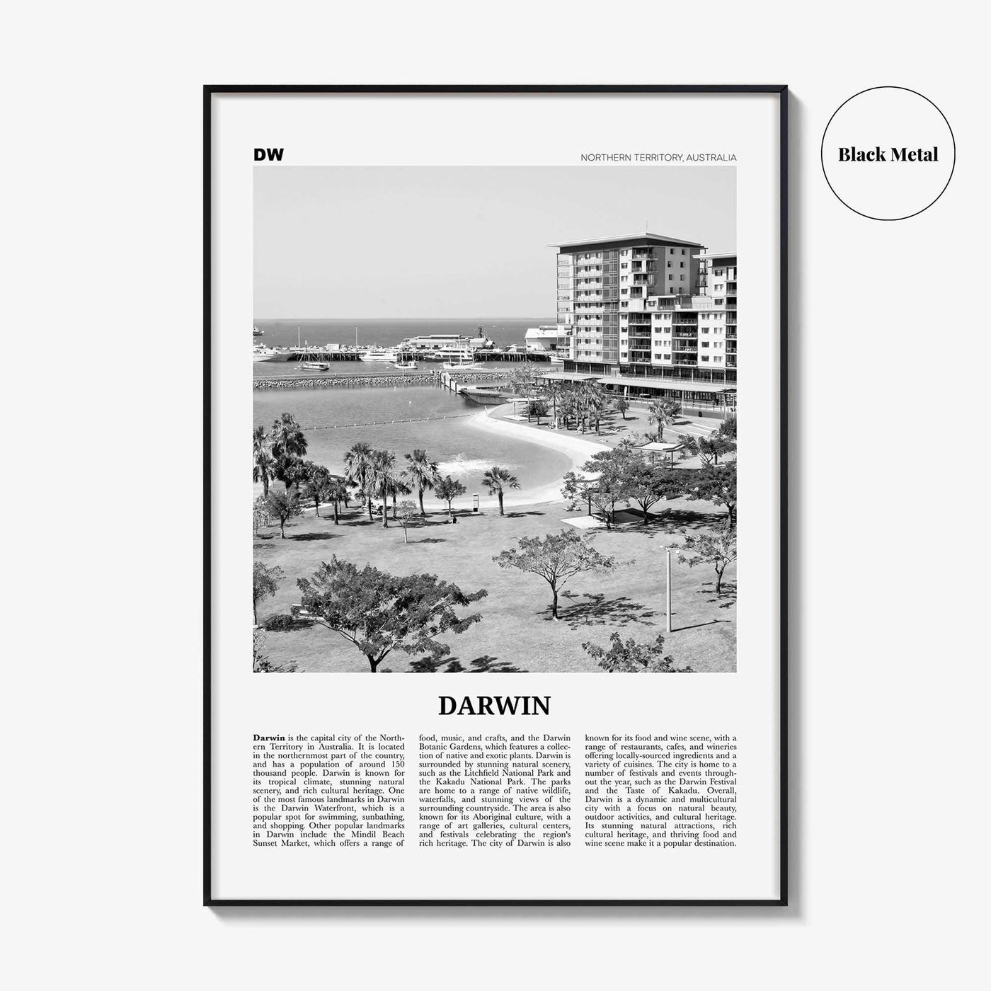 Darwin Print Black and White, Darwin Wall Art, Darwin Poster, Darwin Photo, Darwin Wall Décor, Darwin Map, Australia