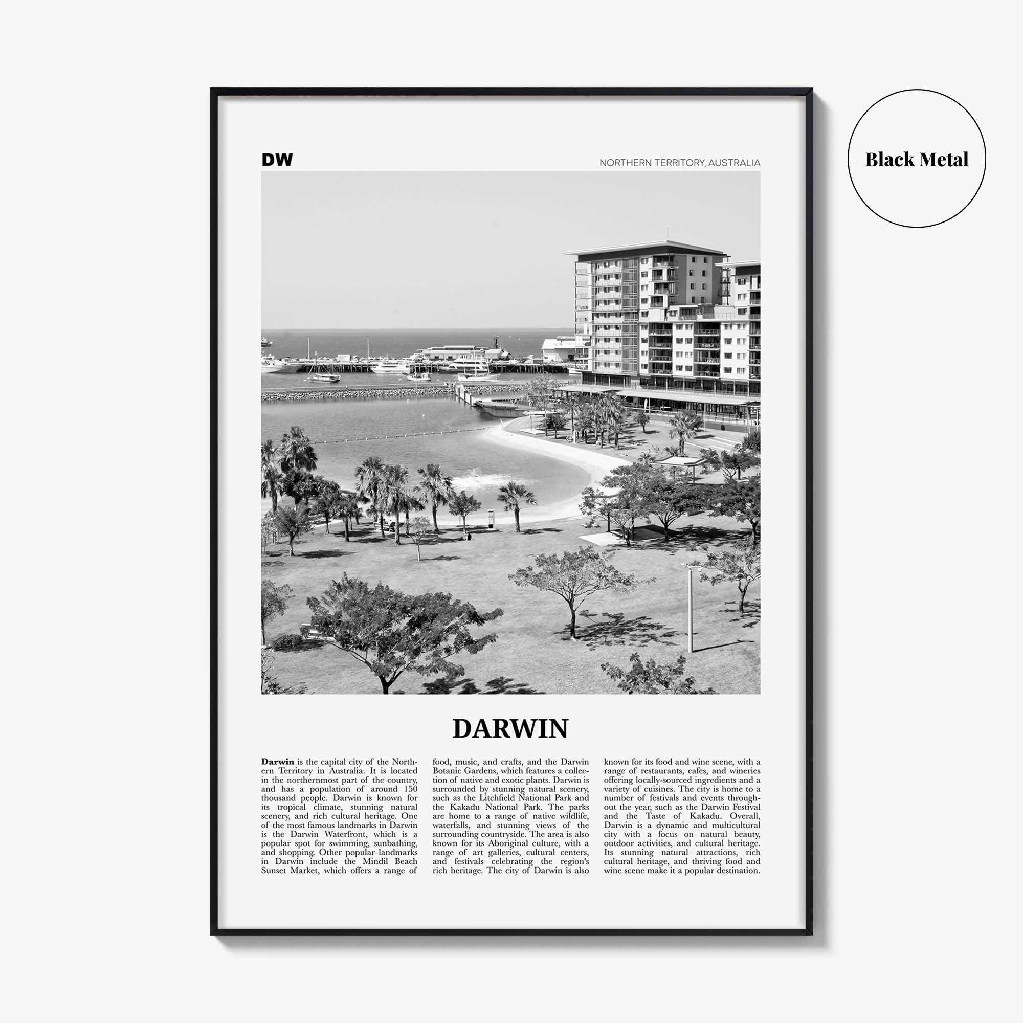 Darwin Print Black and White, Darwin Wall Art, Darwin Poster, Darwin Photo, Darwin Wall Décor, Darwin Map, Australia