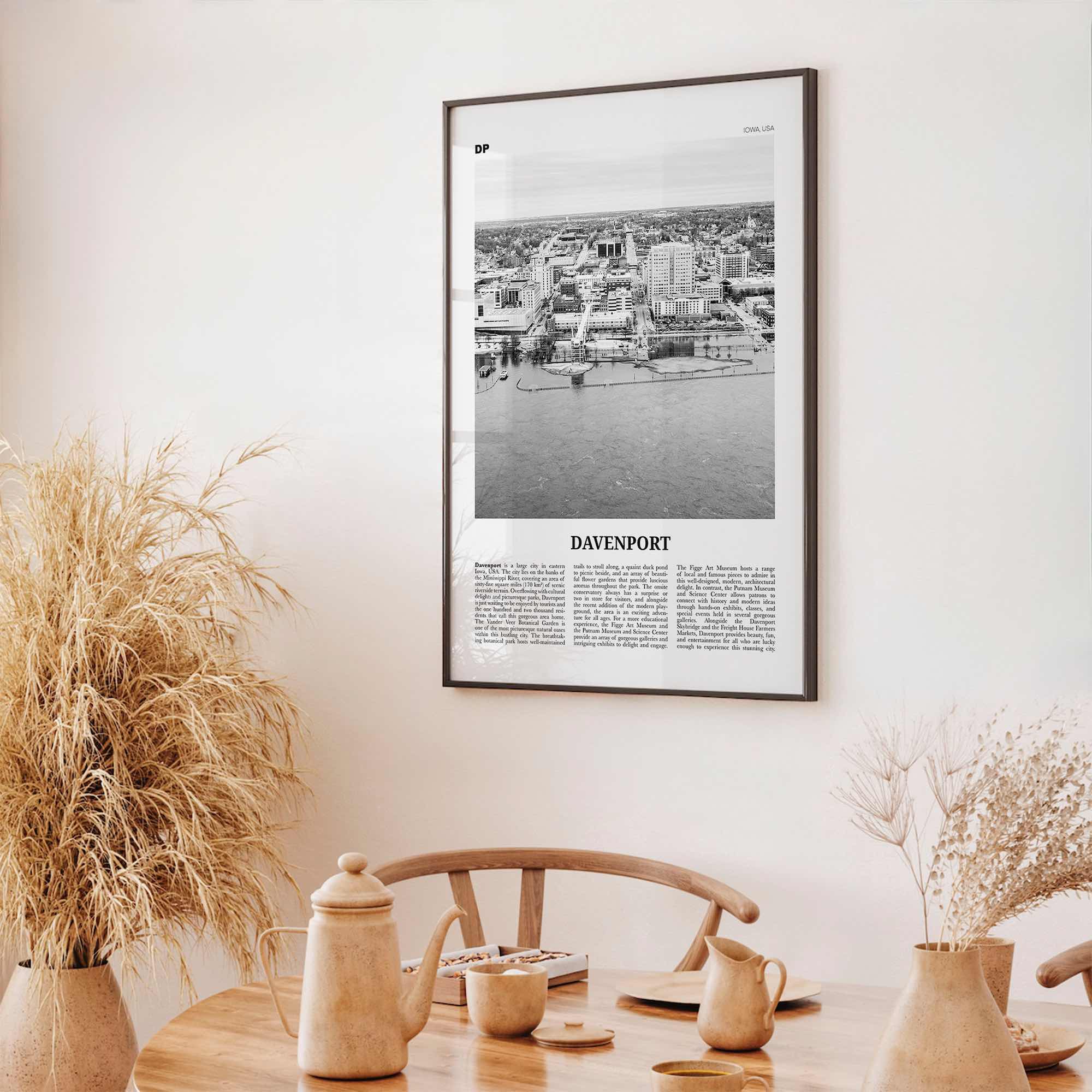 Davenport Print Black and White, Davenport Wall Art, Davenport Poster, Davenport Photo, Davenport Map, Davenport Wall Decor, Iowa, USA