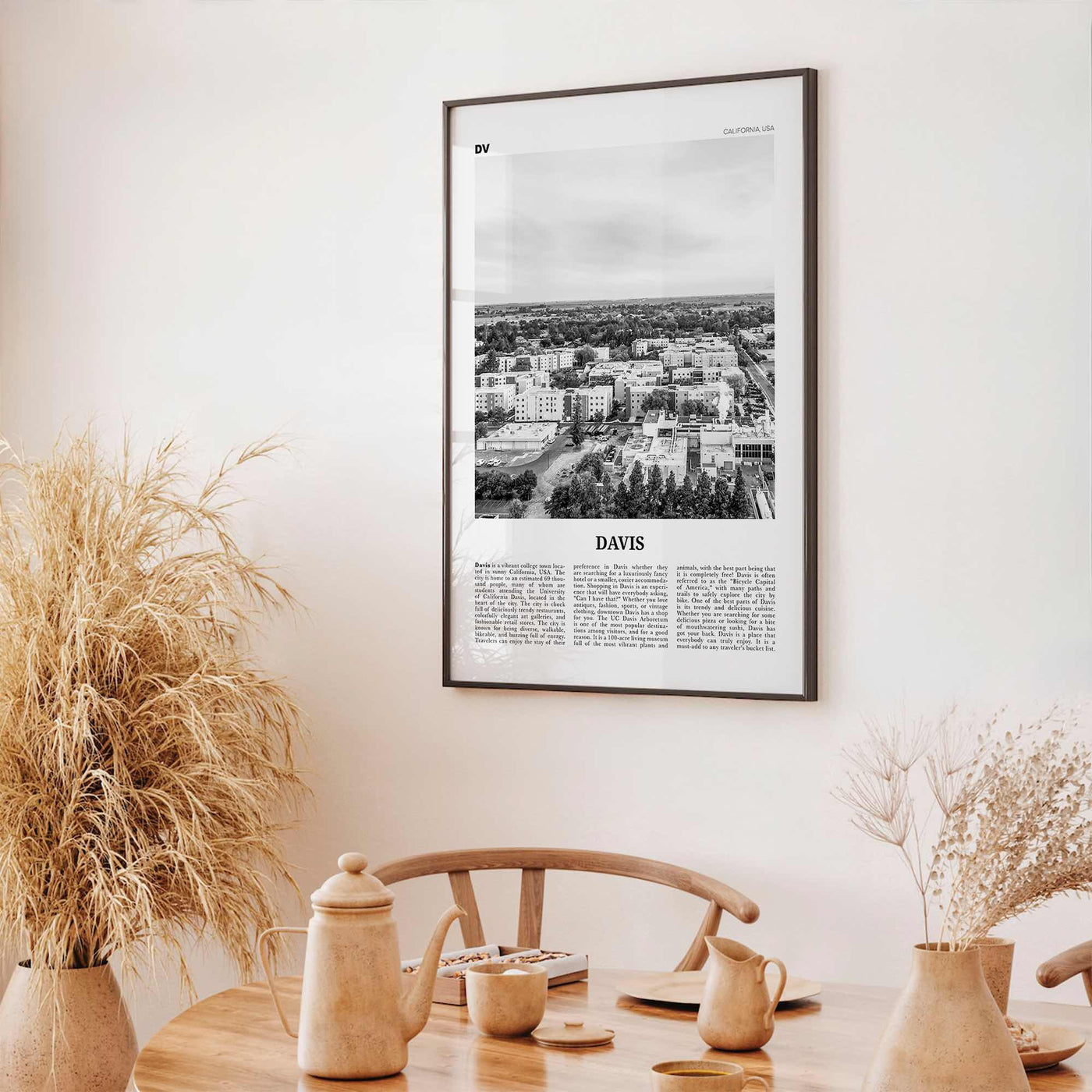Davis Print Black and White, Davis Wall Art, Davis Poster, Davis Photo, Davis Wall Décor, California, USA, United States
