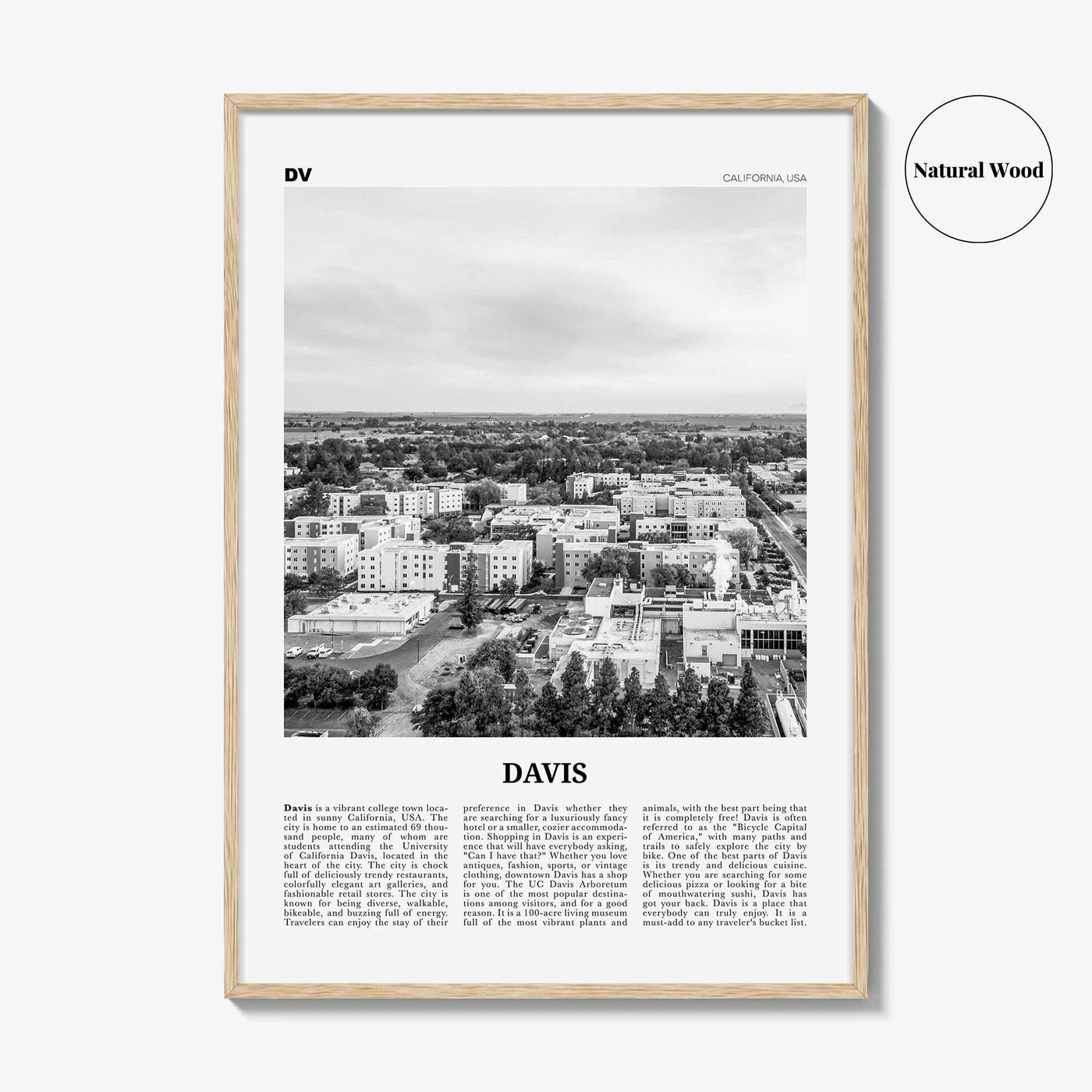 Davis Print Black and White, Davis Wall Art, Davis Poster, Davis Photo, Davis Wall Décor, California, USA, United States