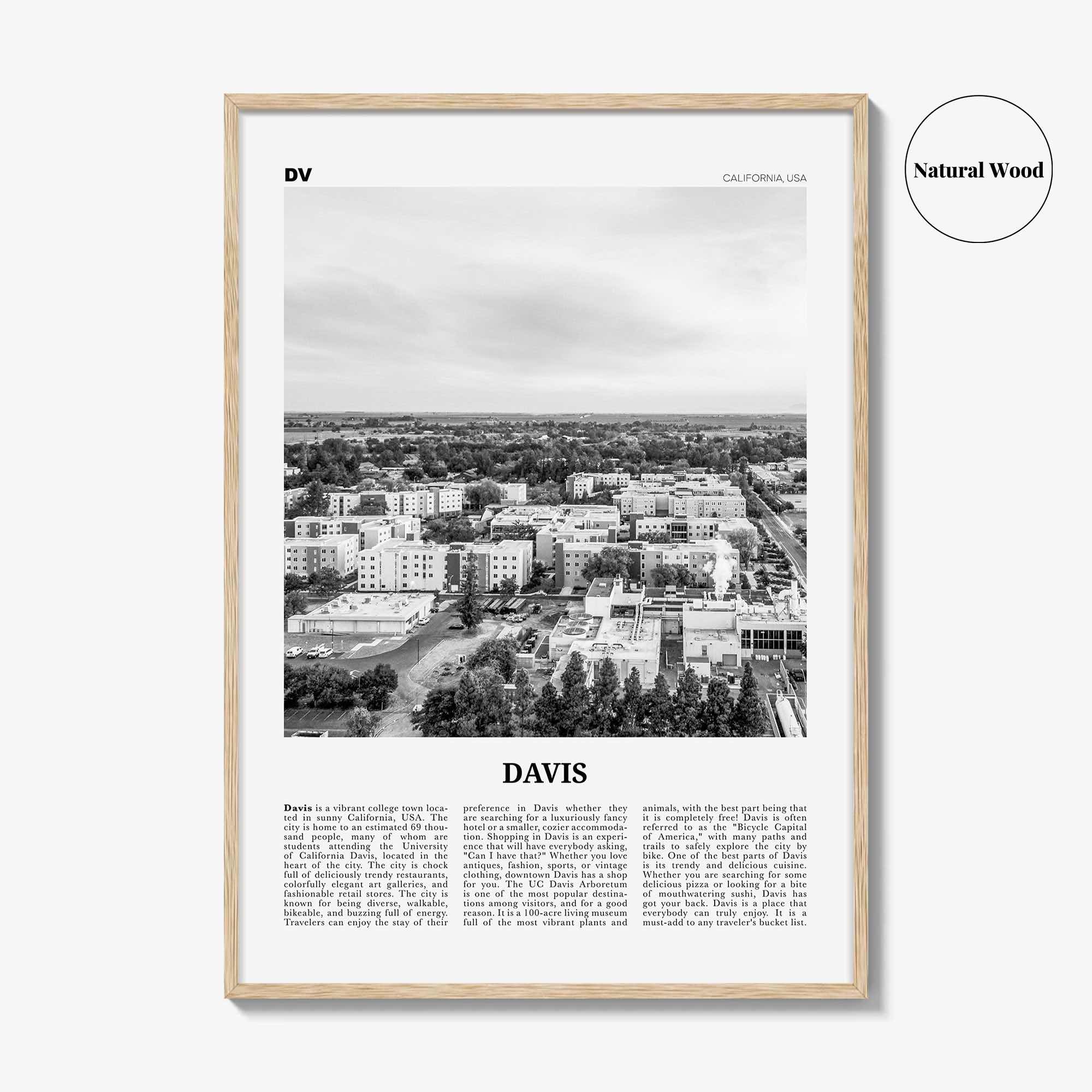 Davis Print Black and White, Davis Wall Art, Davis Poster, Davis Photo, Davis Wall Décor, California, USA, United States