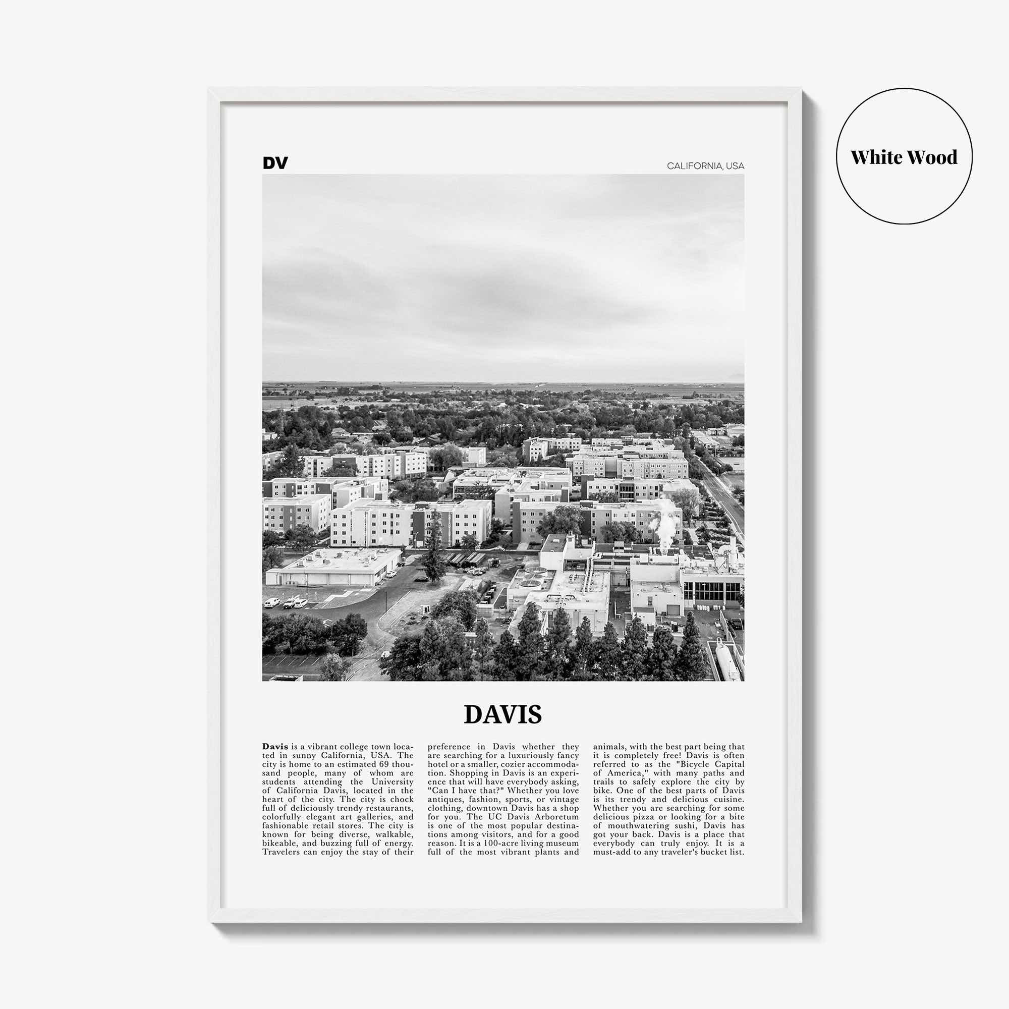 Davis Print Black and White, Davis Wall Art, Davis Poster, Davis Photo, Davis Wall Décor, California, USA, United States