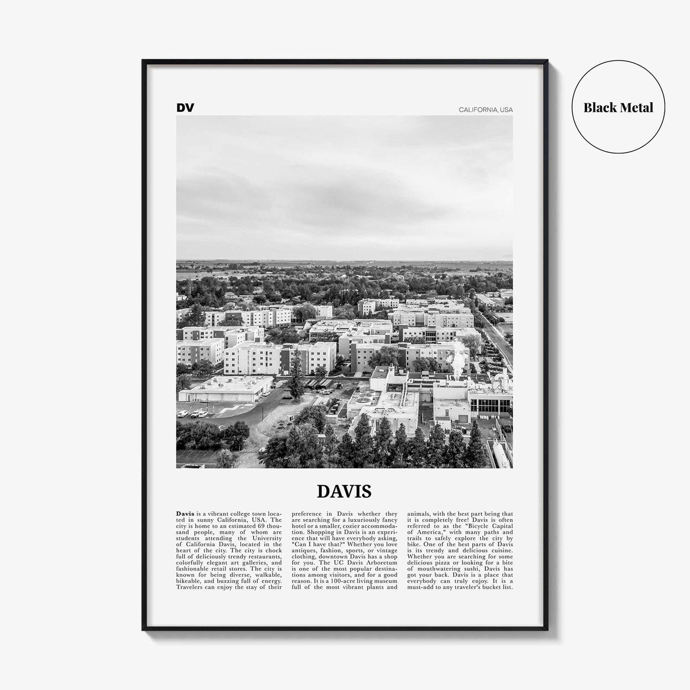Davis Print Black and White, Davis Wall Art, Davis Poster, Davis Photo, Davis Wall Décor, California, USA, United States