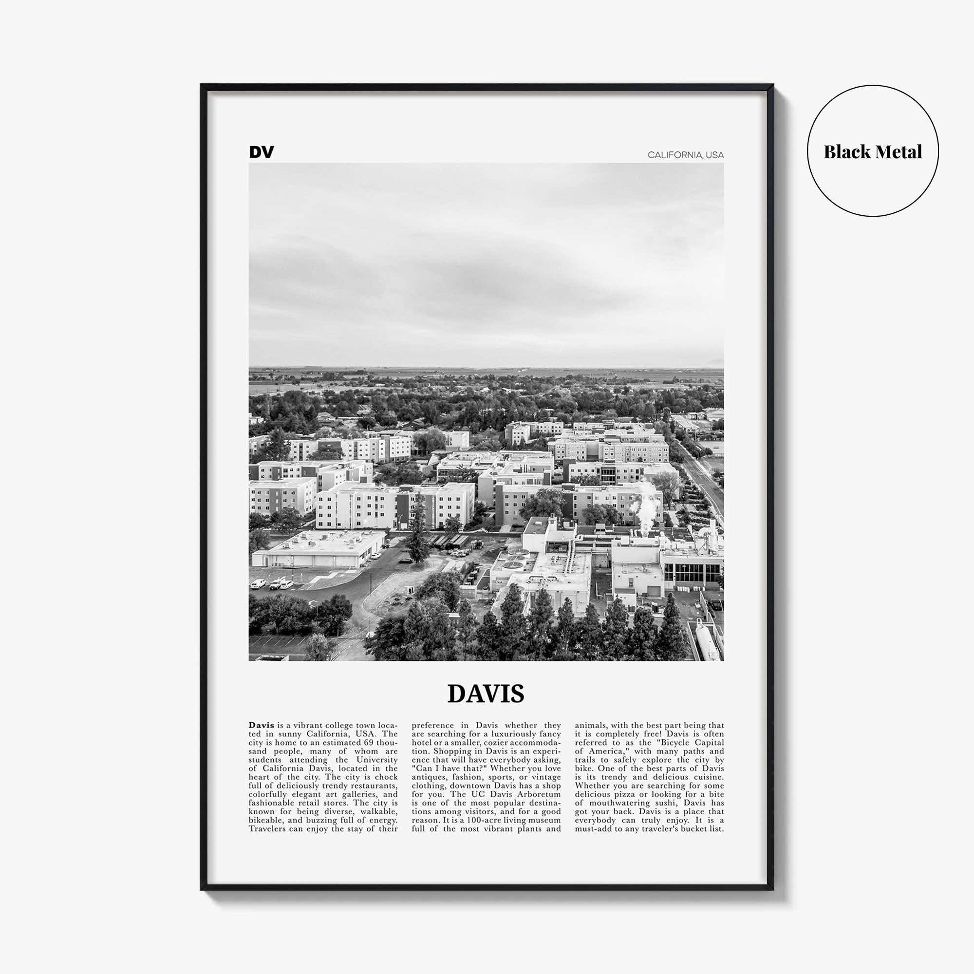 Davis Print Black and White, Davis Wall Art, Davis Poster, Davis Photo, Davis Wall Décor, California, USA, United States