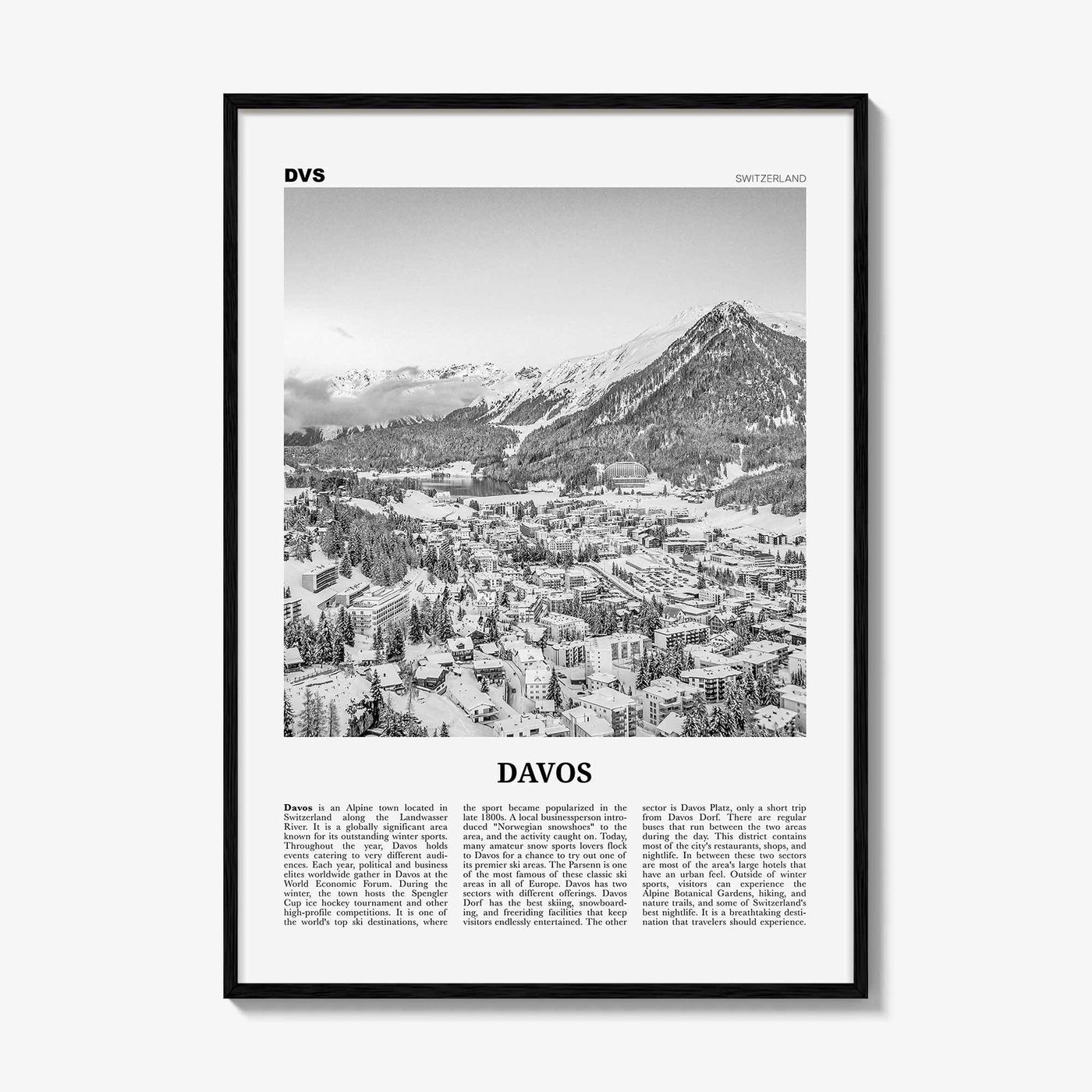 Davos Print Black and White, Davos Wall Art, Davos Poster, Davos Photo, Davos Wall Décor, Tavau, Switzerland, Graubünden
