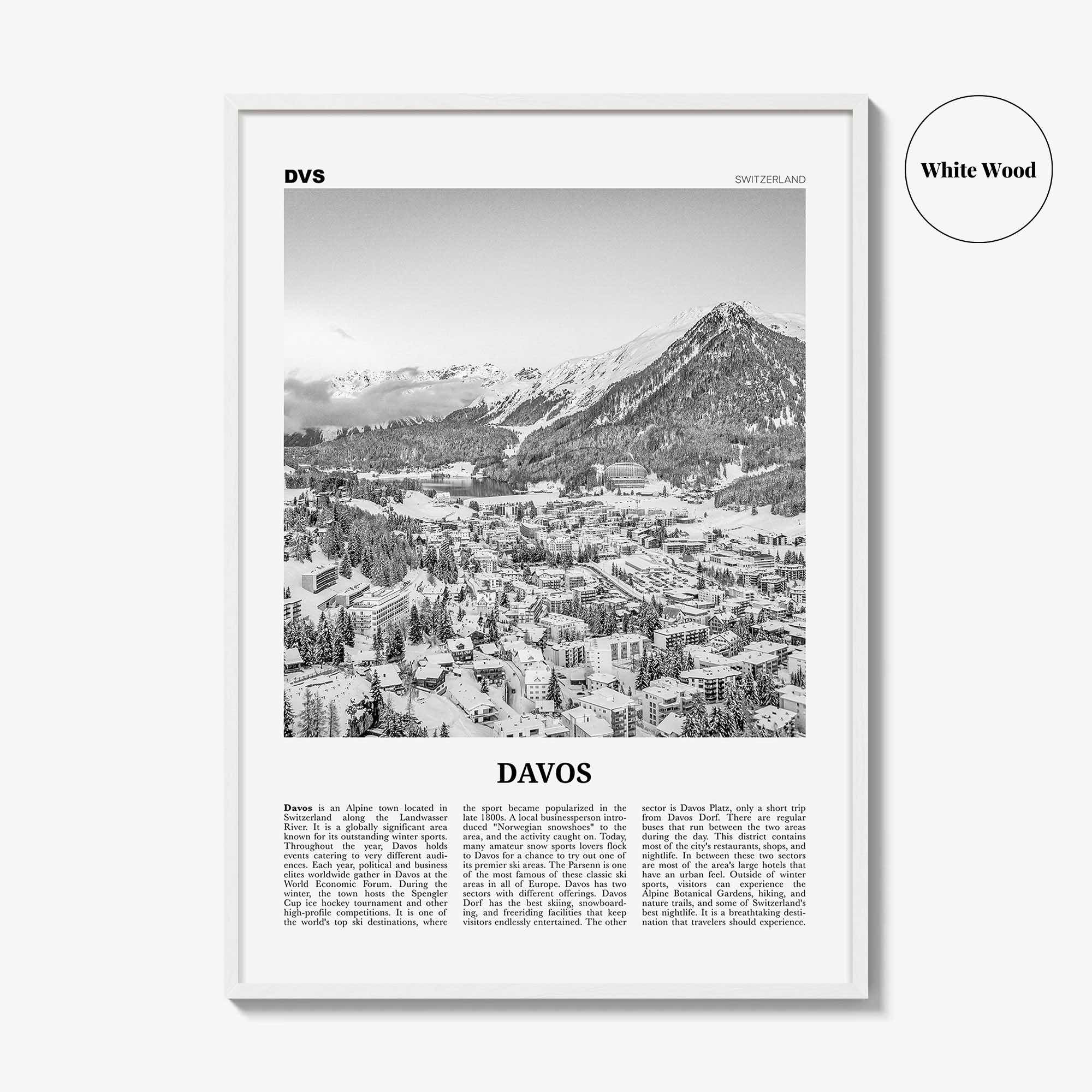 Davos Print Black and White, Davos Wall Art, Davos Poster, Davos Photo, Davos Wall Décor, Tavau, Switzerland, Graubünden
