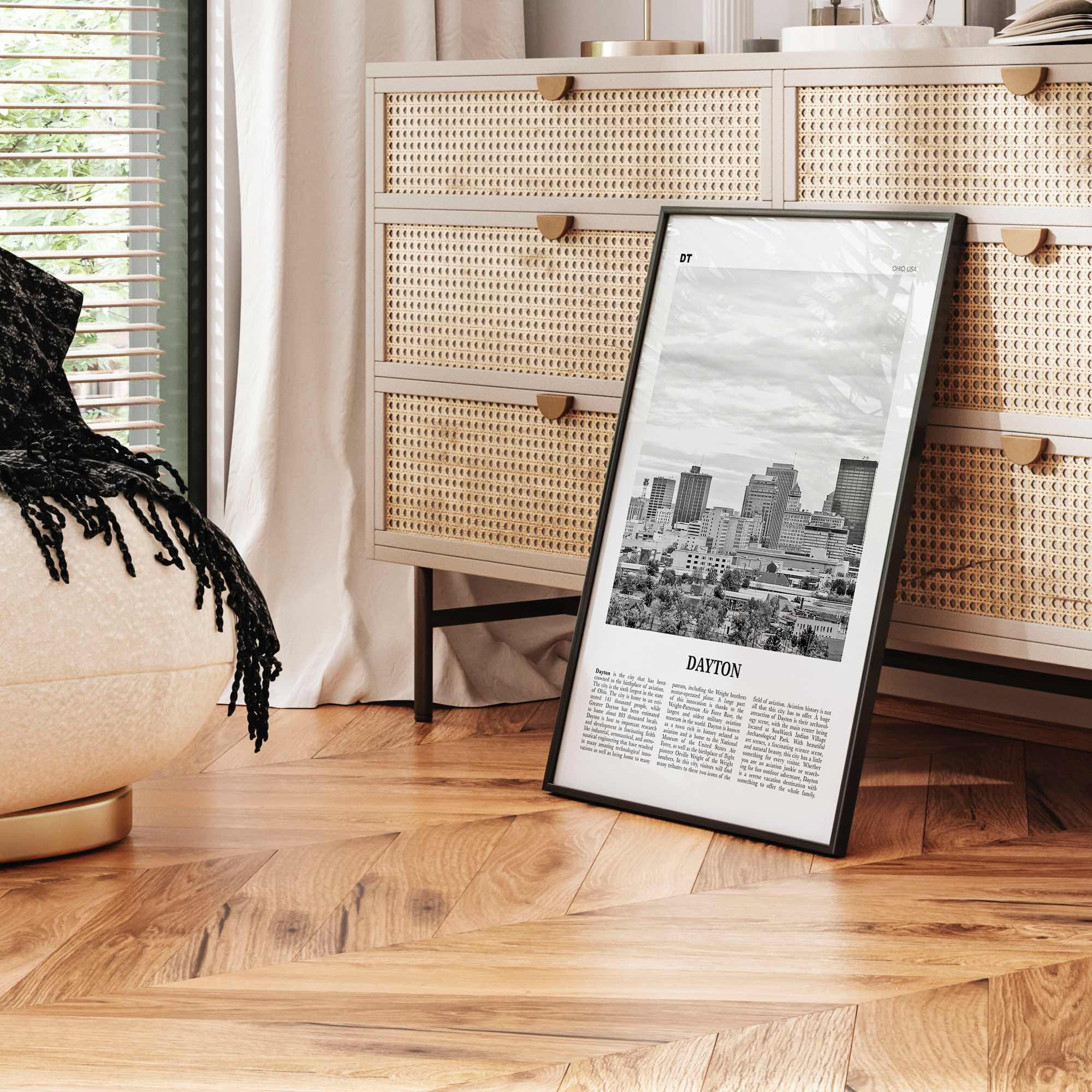 Dayton Print Black and White, Dayton Wall Art, Dayton Poster, Dayton Photo, Dayton Wall Décor, Ohio, USA, United States, North America