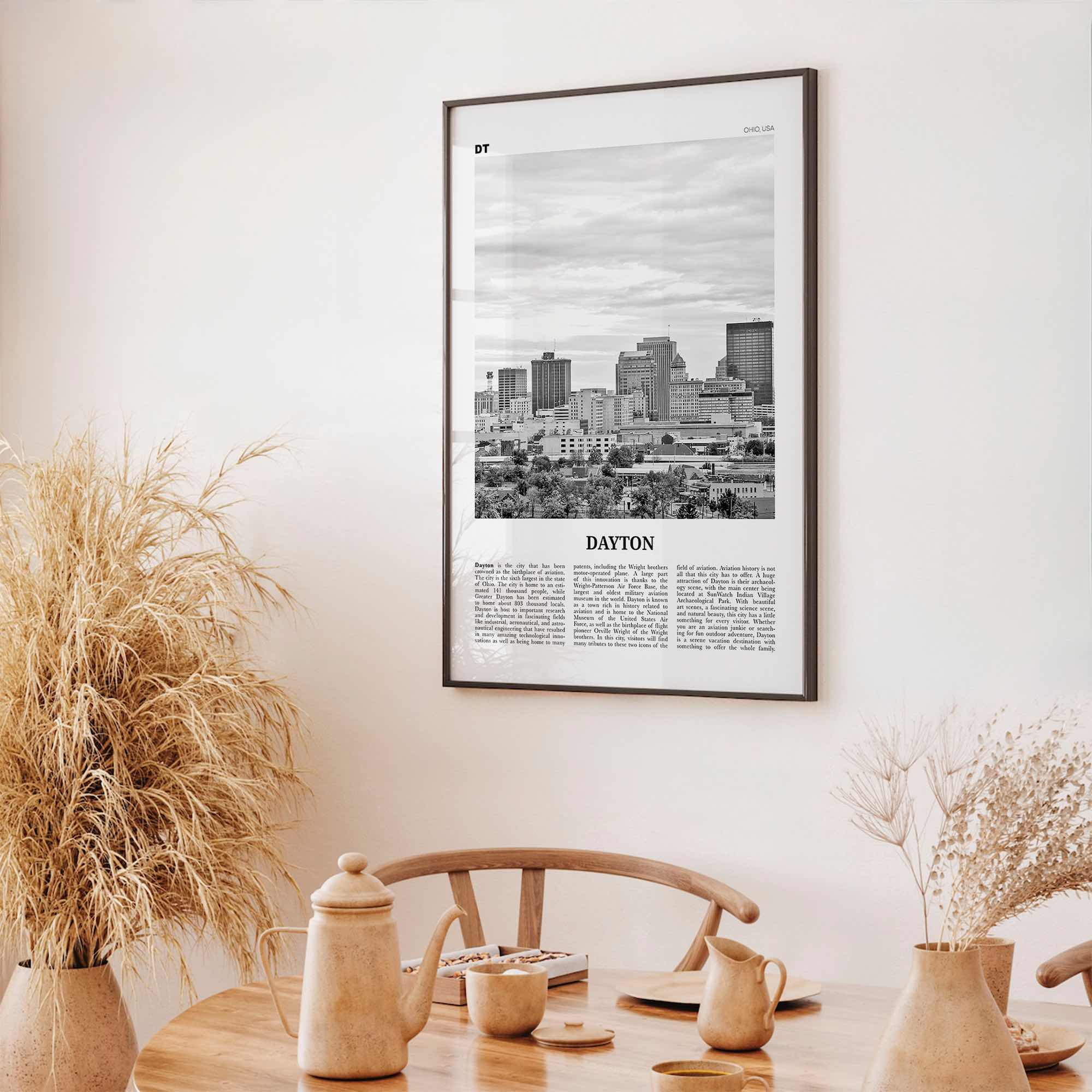 Dayton Print Black and White, Dayton Wall Art, Dayton Poster, Dayton Photo, Dayton Wall Décor, Ohio, USA, United States, North America