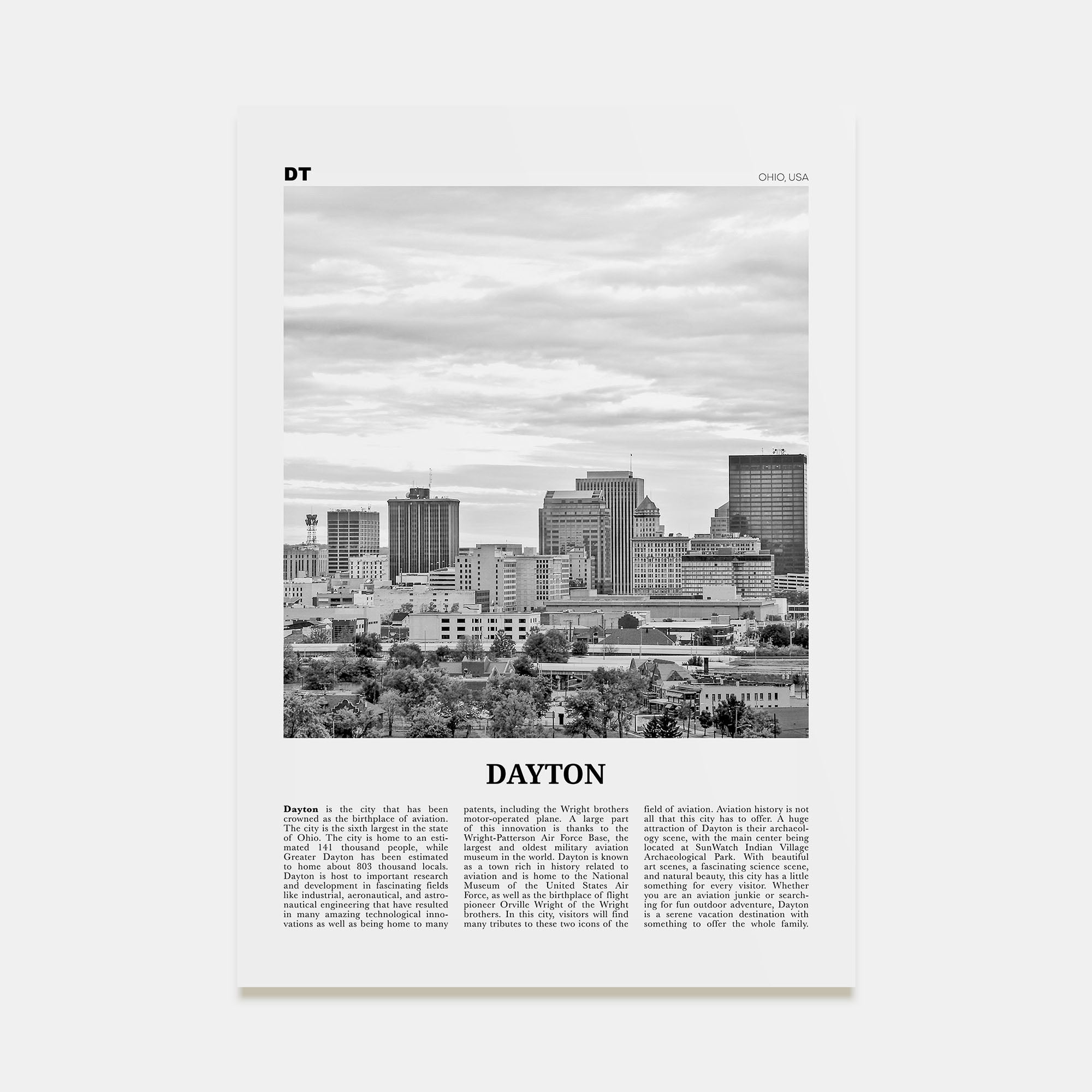 Dayton Travel B&W Poster