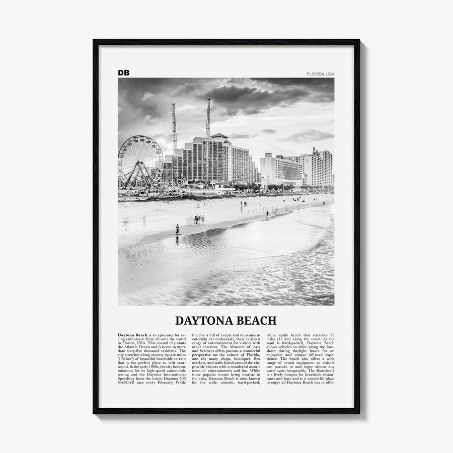 Daytona Beach Print Black and White, Daytona Beach Wall Art, Daytona Beach Poster, Daytona Beach Photo, Daytona Beach Map, Florida, USA