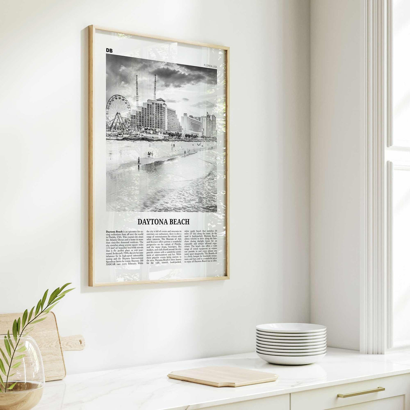 Daytona Beach Print Black and White, Daytona Beach Wall Art, Daytona Beach Poster, Daytona Beach Photo, Daytona Beach Map, Florida, USA