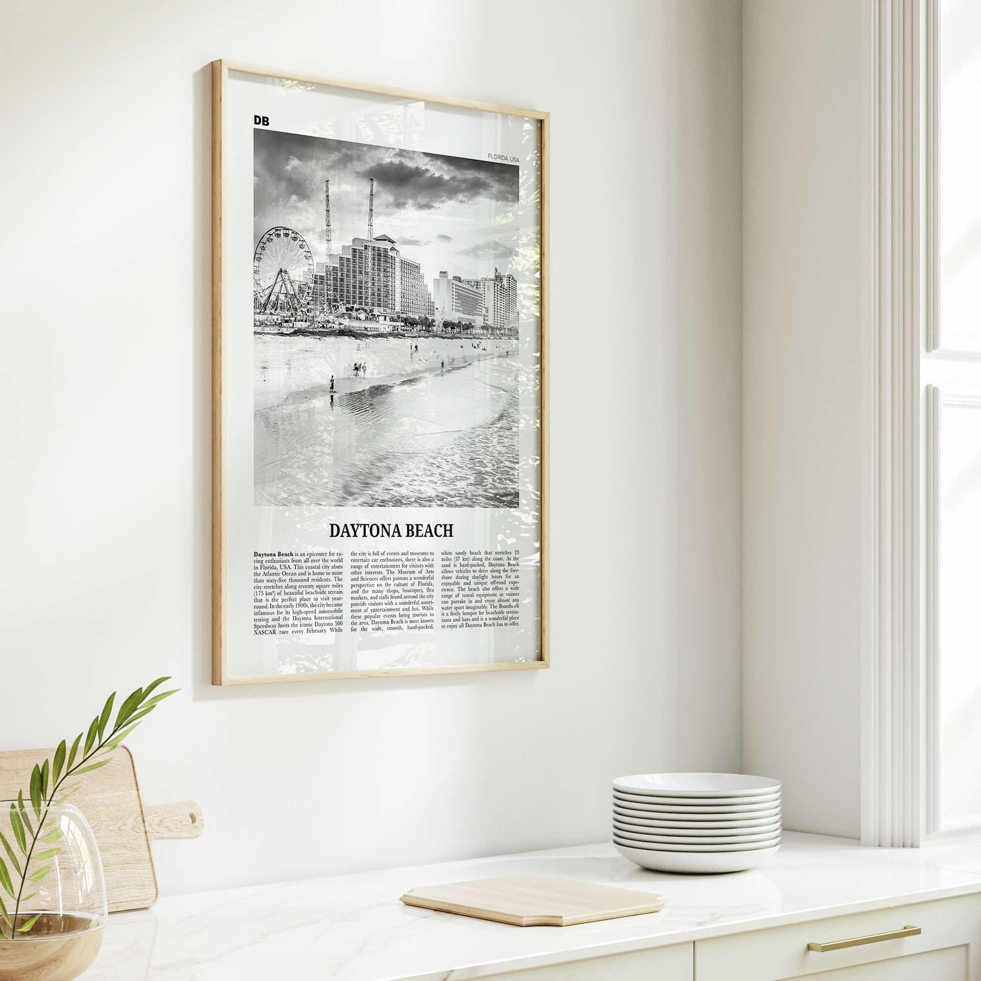 Daytona Beach Print Black and White, Daytona Beach Wall Art, Daytona Beach Poster, Daytona Beach Photo, Daytona Beach Map, Florida, USA