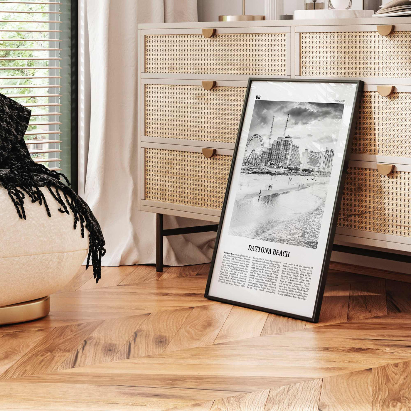 Daytona Beach Print Black and White, Daytona Beach Wall Art, Daytona Beach Poster, Daytona Beach Photo, Daytona Beach Map, Florida, USA