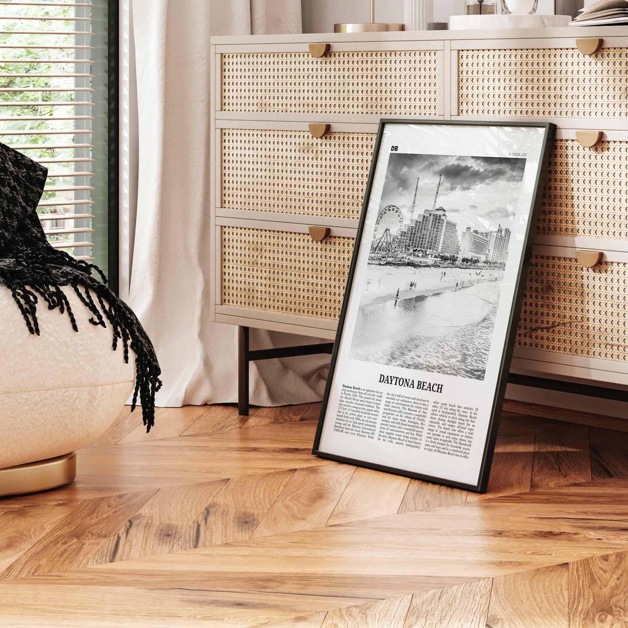 Daytona Beach Print Black and White, Daytona Beach Wall Art, Daytona Beach Poster, Daytona Beach Photo, Daytona Beach Map, Florida, USA