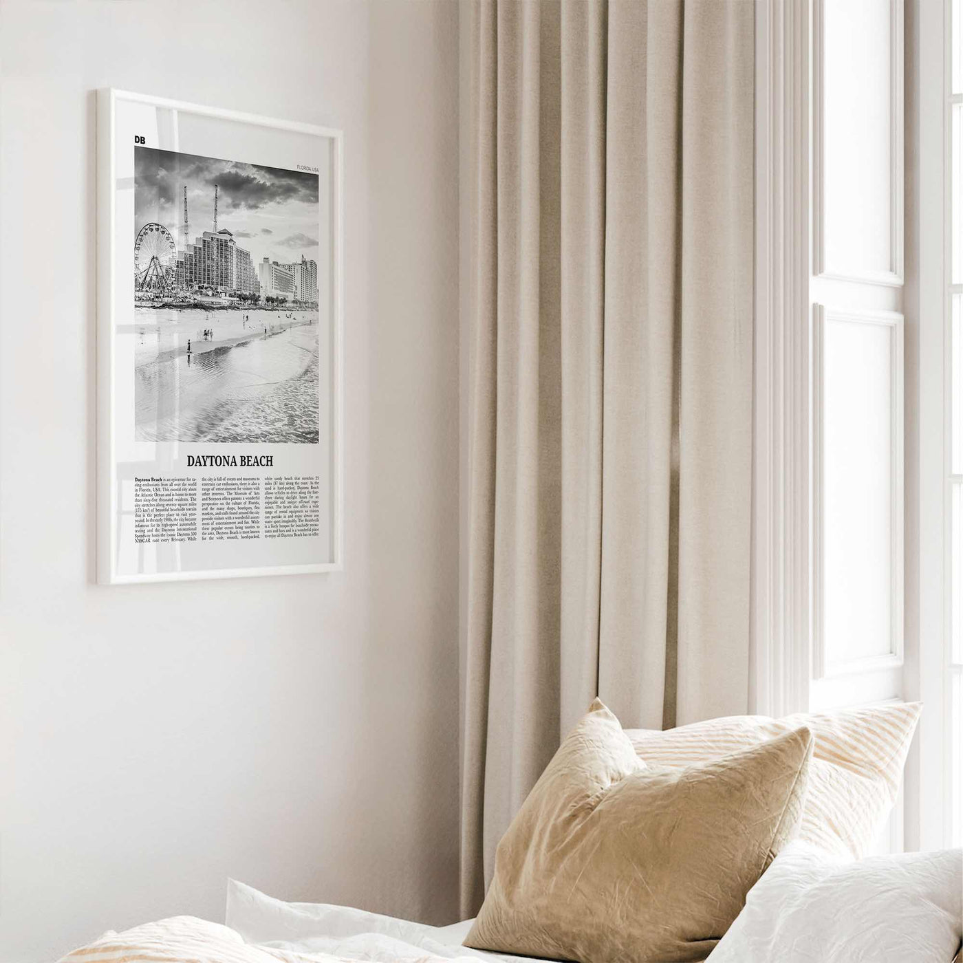 Daytona Beach Print Black and White, Daytona Beach Wall Art, Daytona Beach Poster, Daytona Beach Photo, Daytona Beach Map, Florida, USA