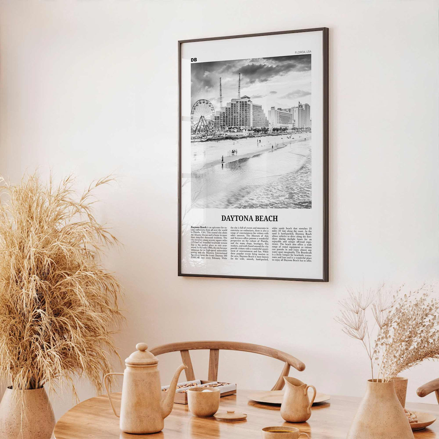 Daytona Beach Print Black and White, Daytona Beach Wall Art, Daytona Beach Poster, Daytona Beach Photo, Daytona Beach Map, Florida, USA