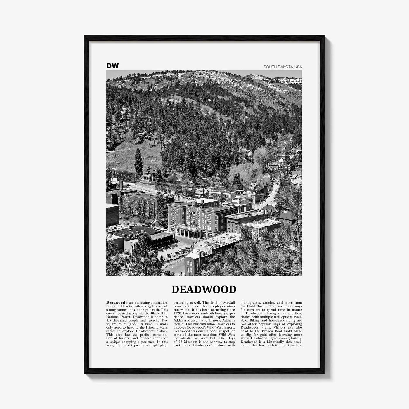 Deadwood Print Black and White, Deadwood Wall Art, Deadwood Poster, Deadwood Photo, Deadwood Wall Décor, Deadwood Map, South Dakota, USA