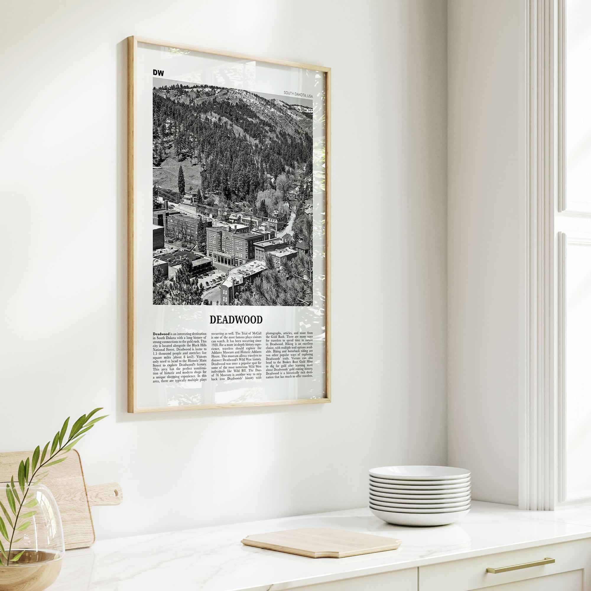 Deadwood Print Black and White, Deadwood Wall Art, Deadwood Poster, Deadwood Photo, Deadwood Wall Décor, Deadwood Map, South Dakota, USA