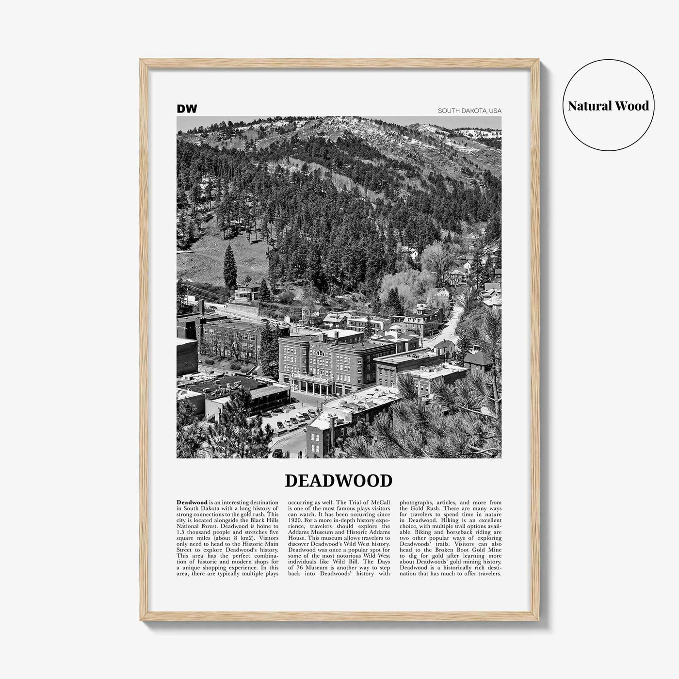 Deadwood Print Black and White, Deadwood Wall Art, Deadwood Poster, Deadwood Photo, Deadwood Wall Décor, Deadwood Map, South Dakota, USA