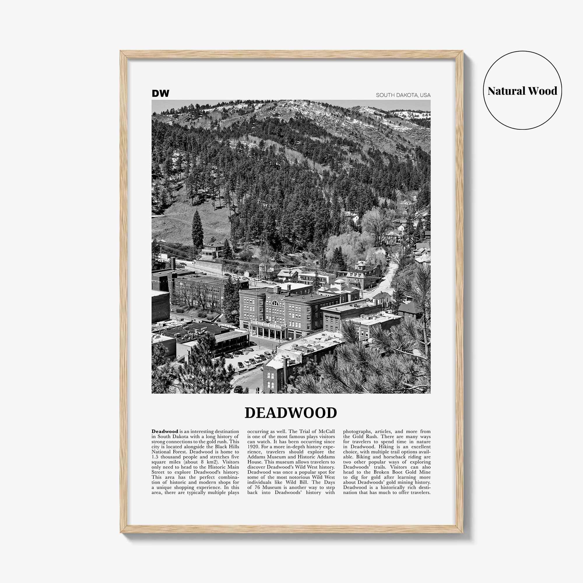 Deadwood Print Black and White, Deadwood Wall Art, Deadwood Poster, Deadwood Photo, Deadwood Wall Décor, Deadwood Map, South Dakota, USA