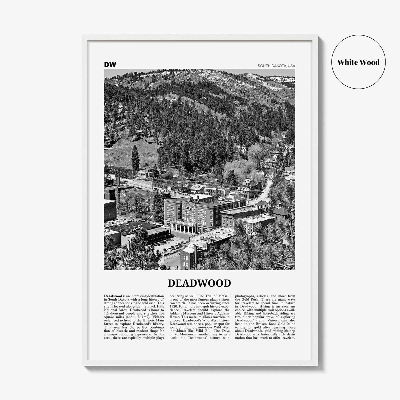 Deadwood Print Black and White, Deadwood Wall Art, Deadwood Poster, Deadwood Photo, Deadwood Wall Décor, Deadwood Map, South Dakota, USA