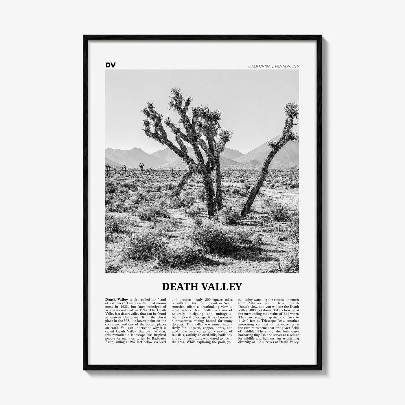 Death Valley Print Black and White No 1, Death Valley Wall Art, Death Valley Poster, Death Valley Photo, California, Nevada, USA